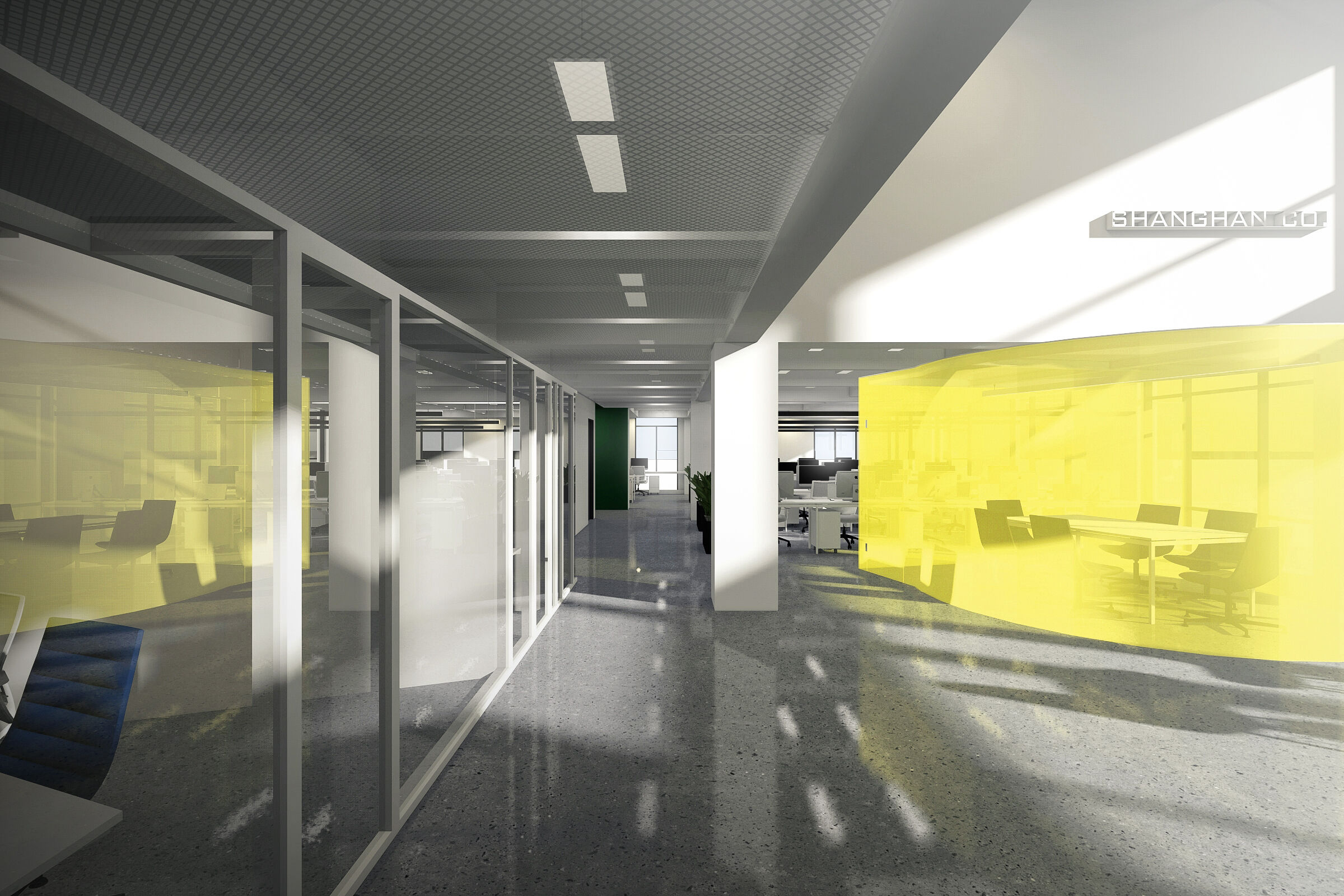 5F corridor, viewing the yellow meeting room