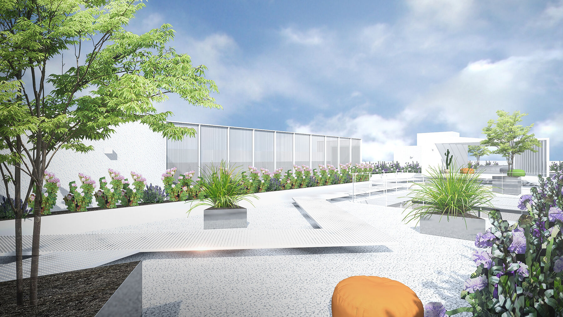 Roof garden walk way