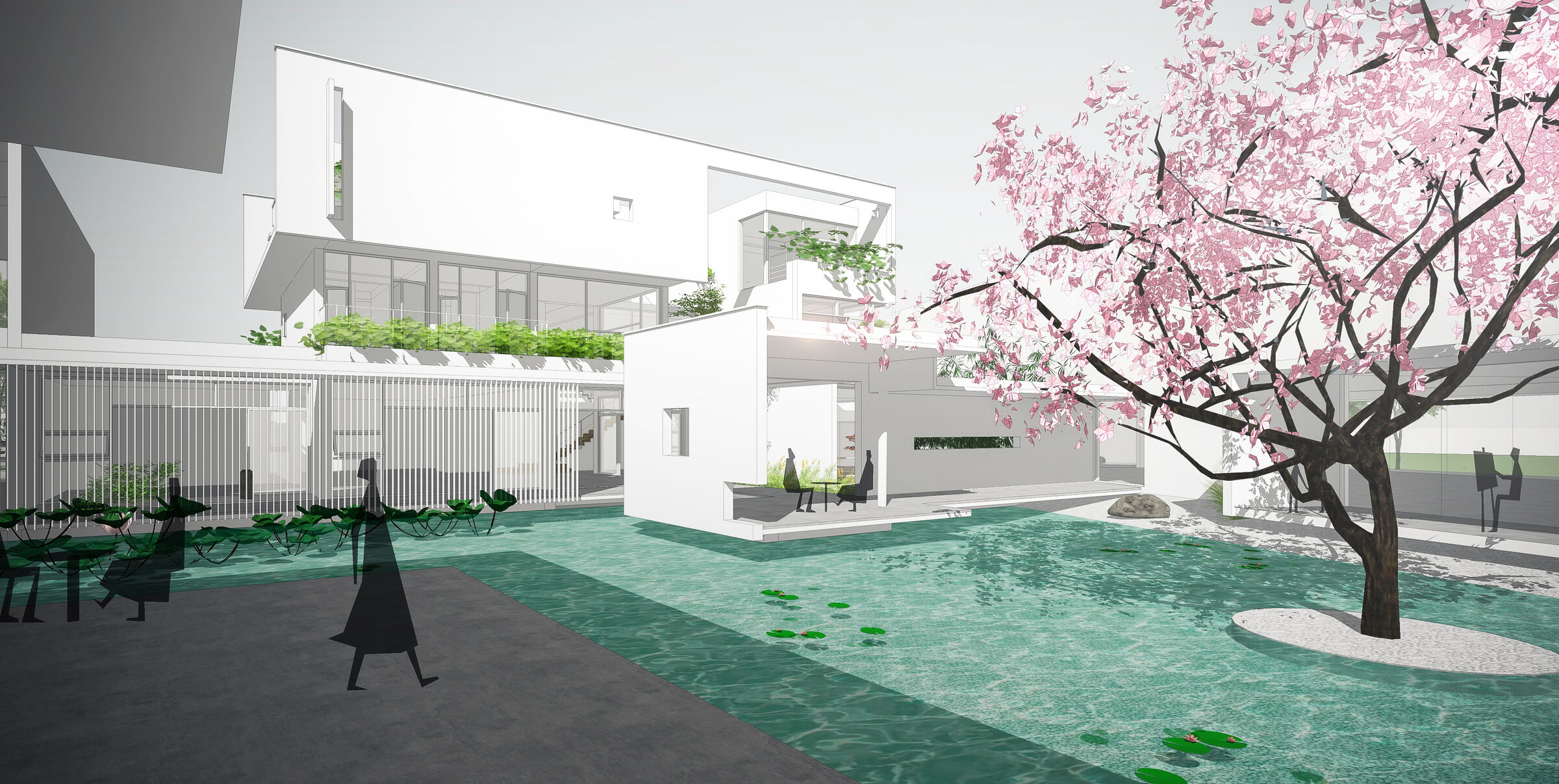 Water garden, viewing the villa building