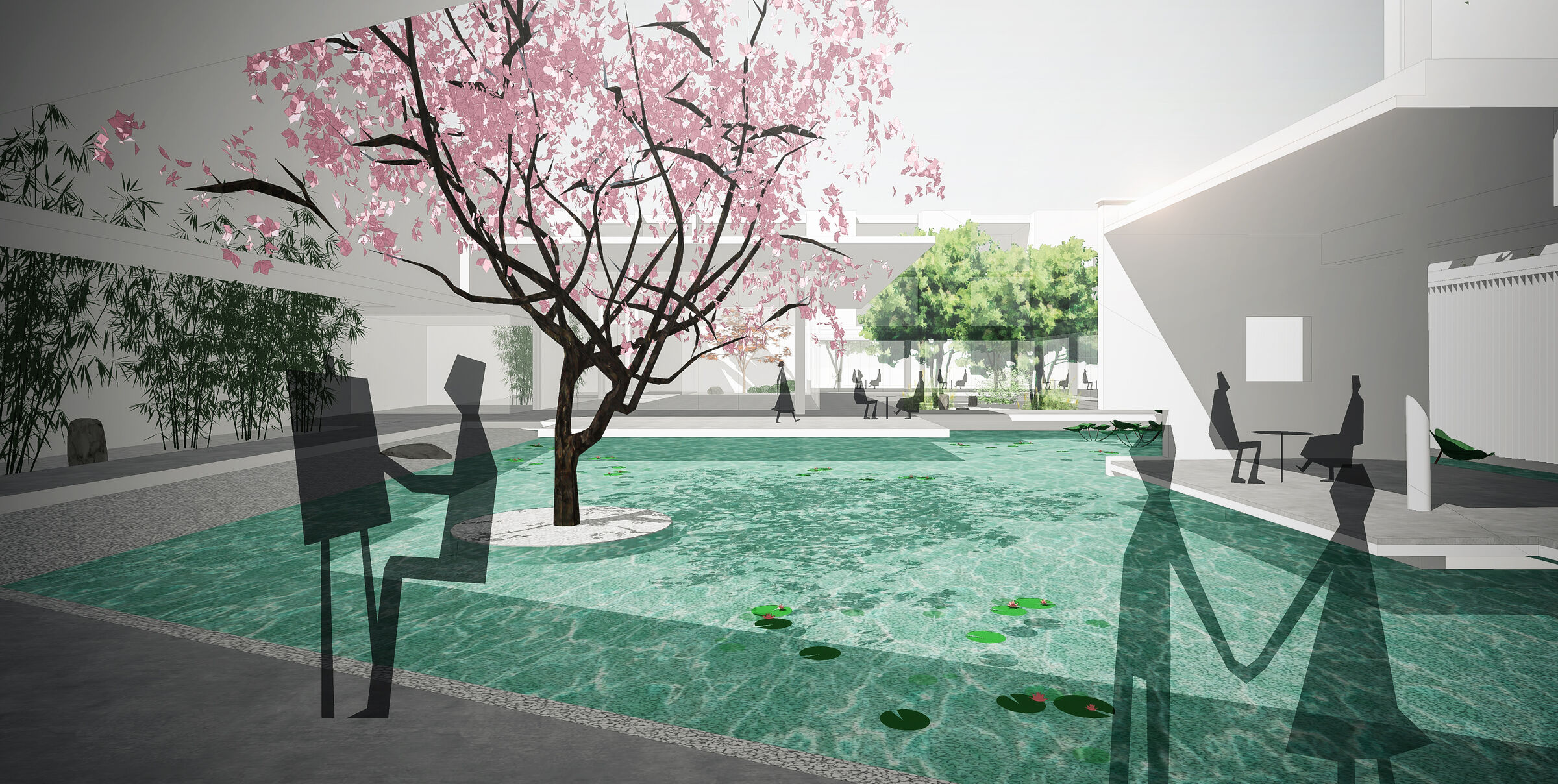 Viewing water garden from the art gallery
