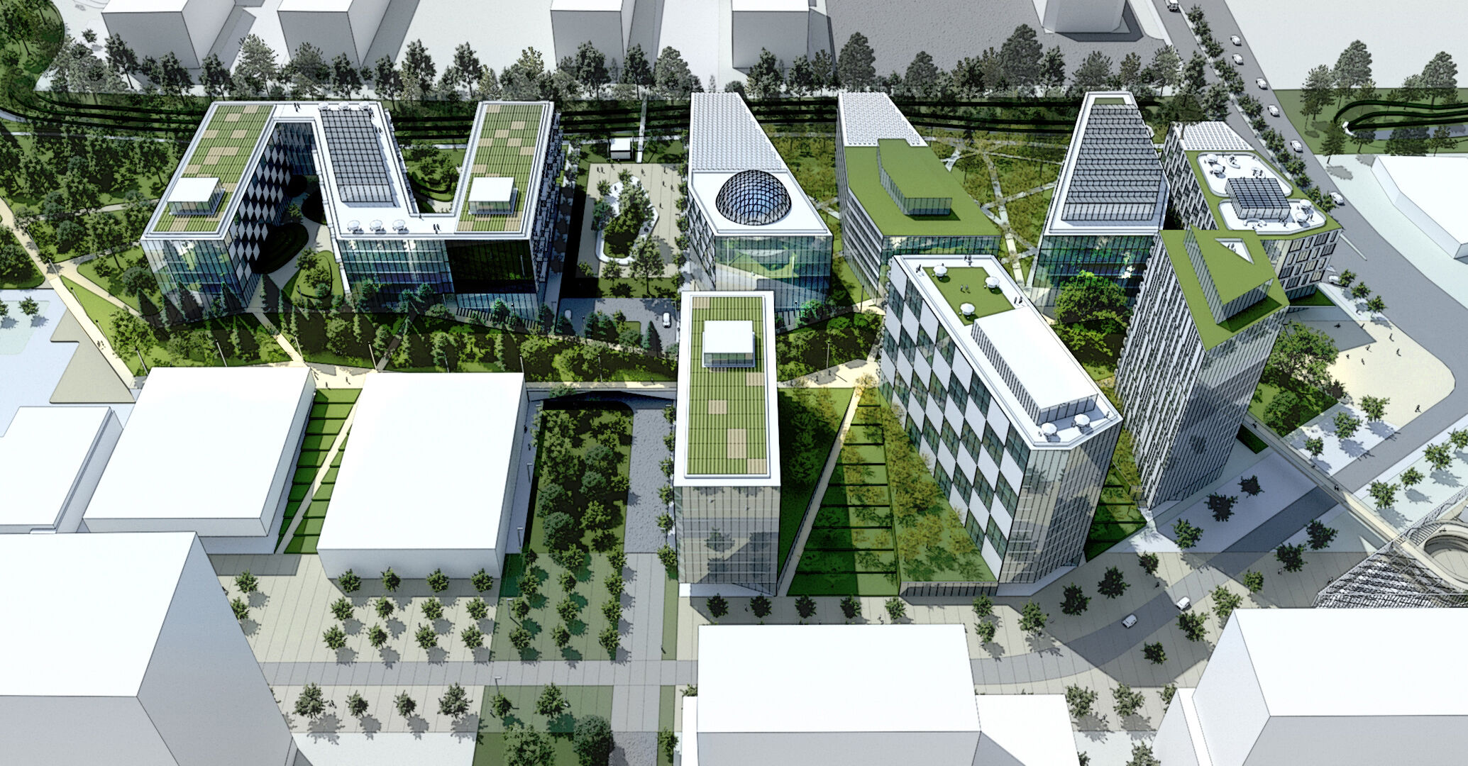Aerial view of campus from North