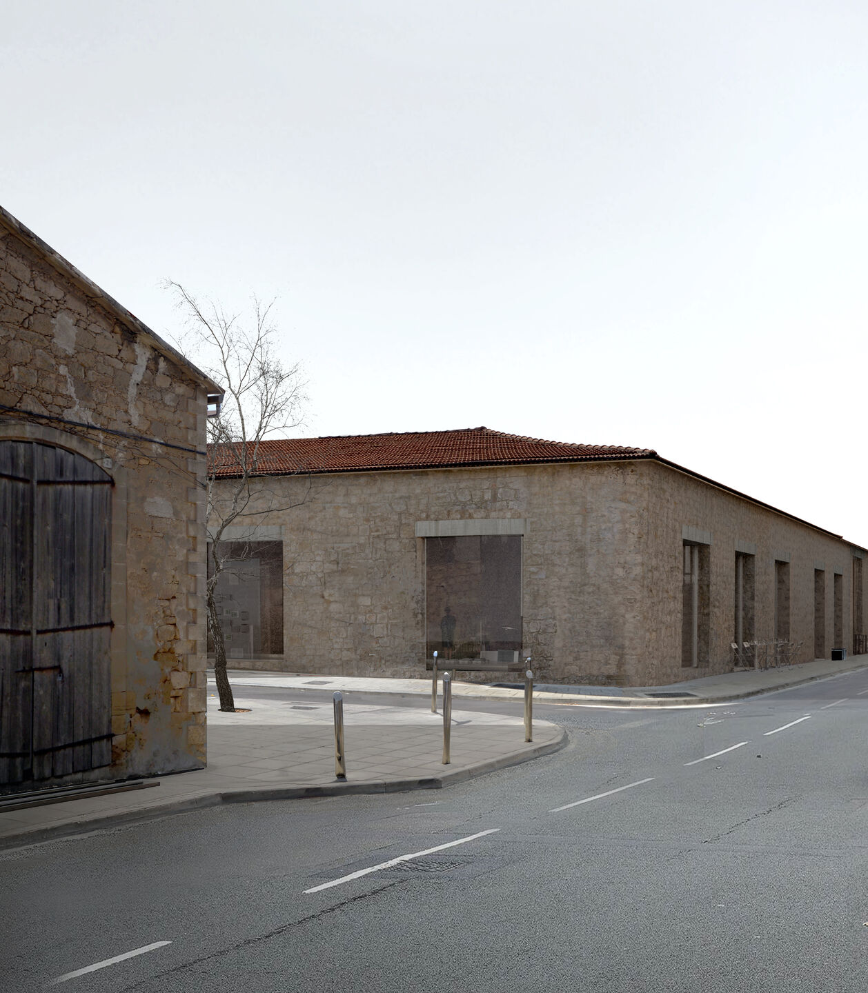The exposed stone facades bond together all different construction phases of the market