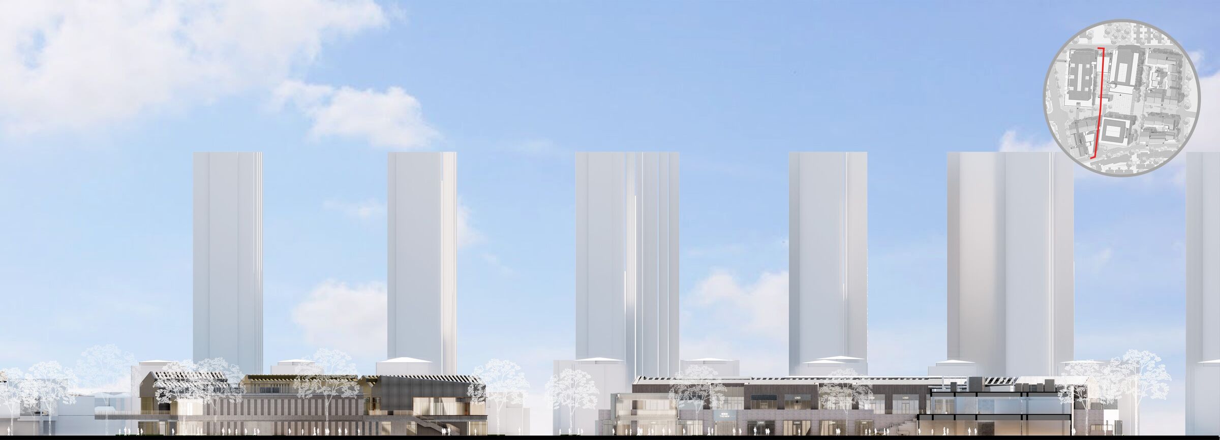 East elevation of Factory C and Southwest village