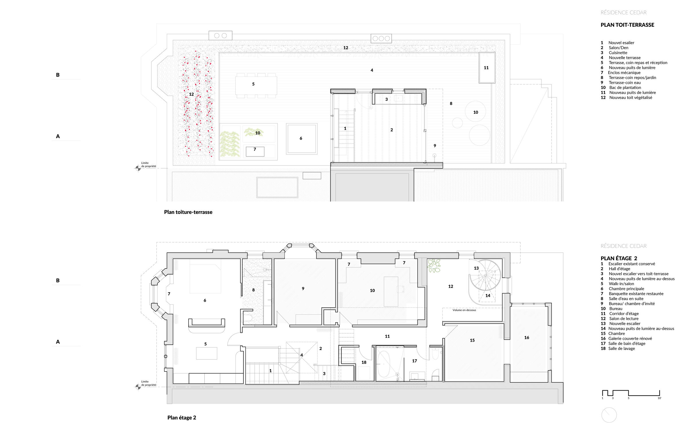 Residence CEDAR_2nd floor and roof terrace plan