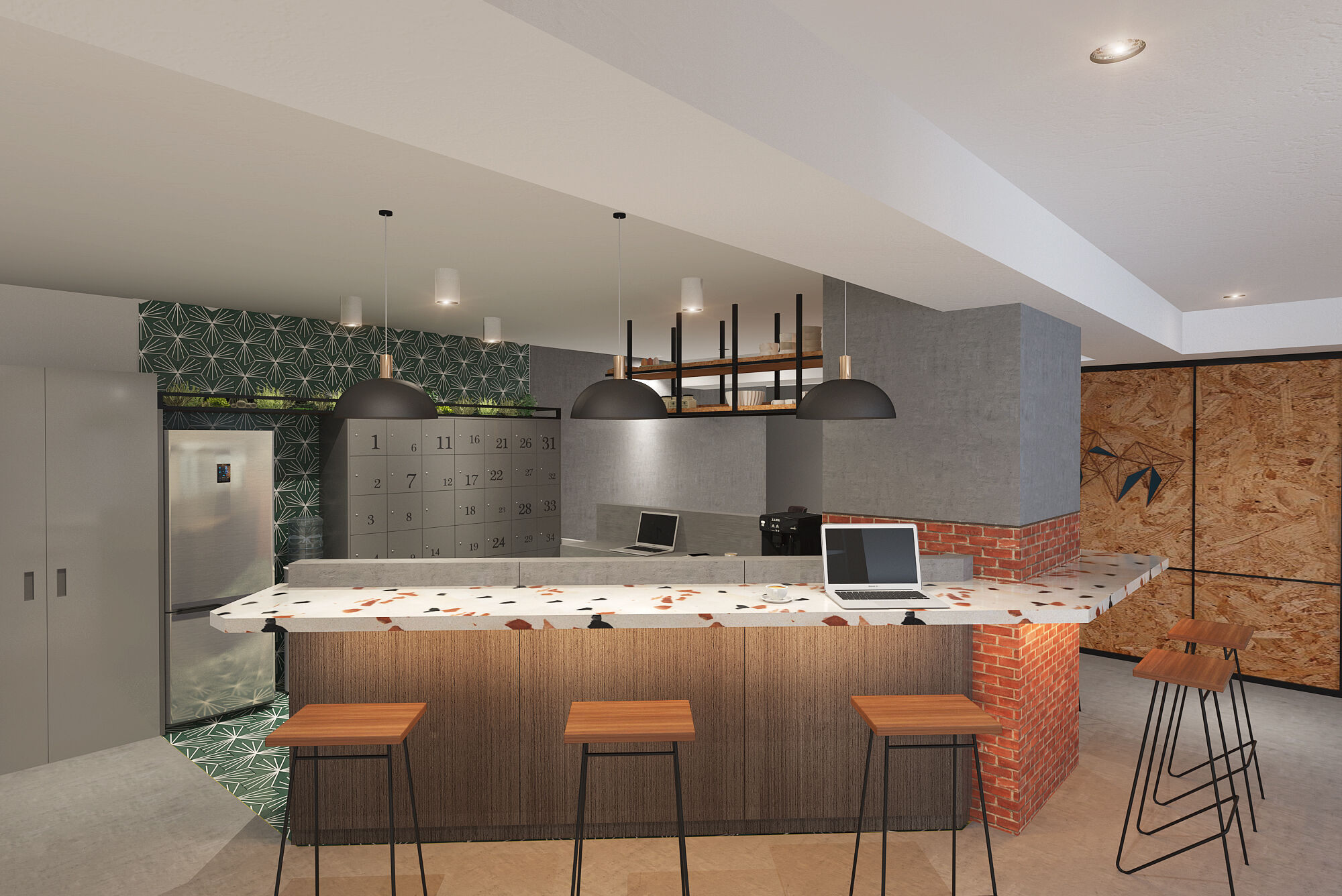 Office Pantry and bar render
