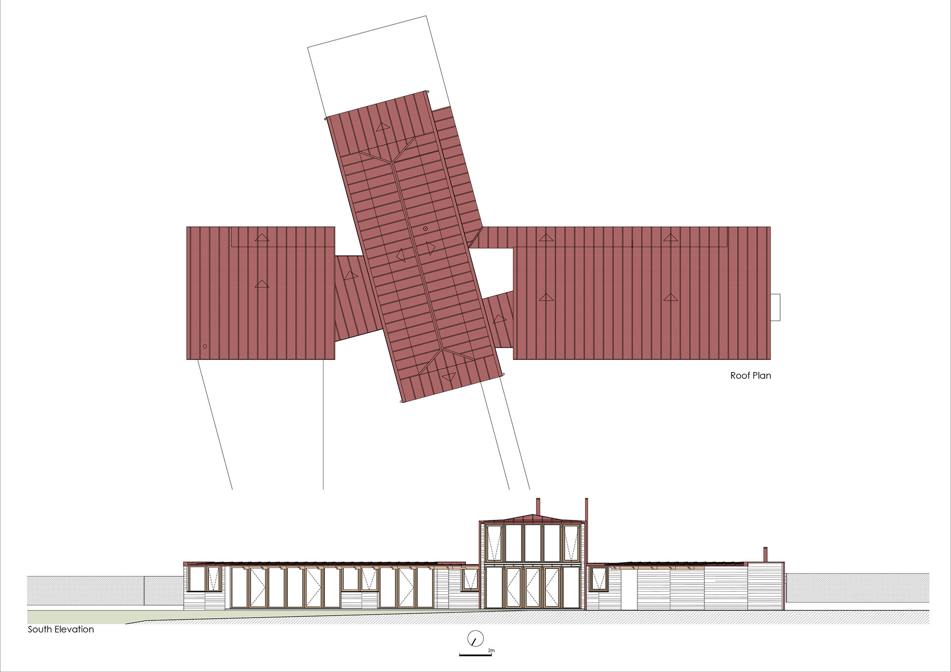Roof plan and South elevation