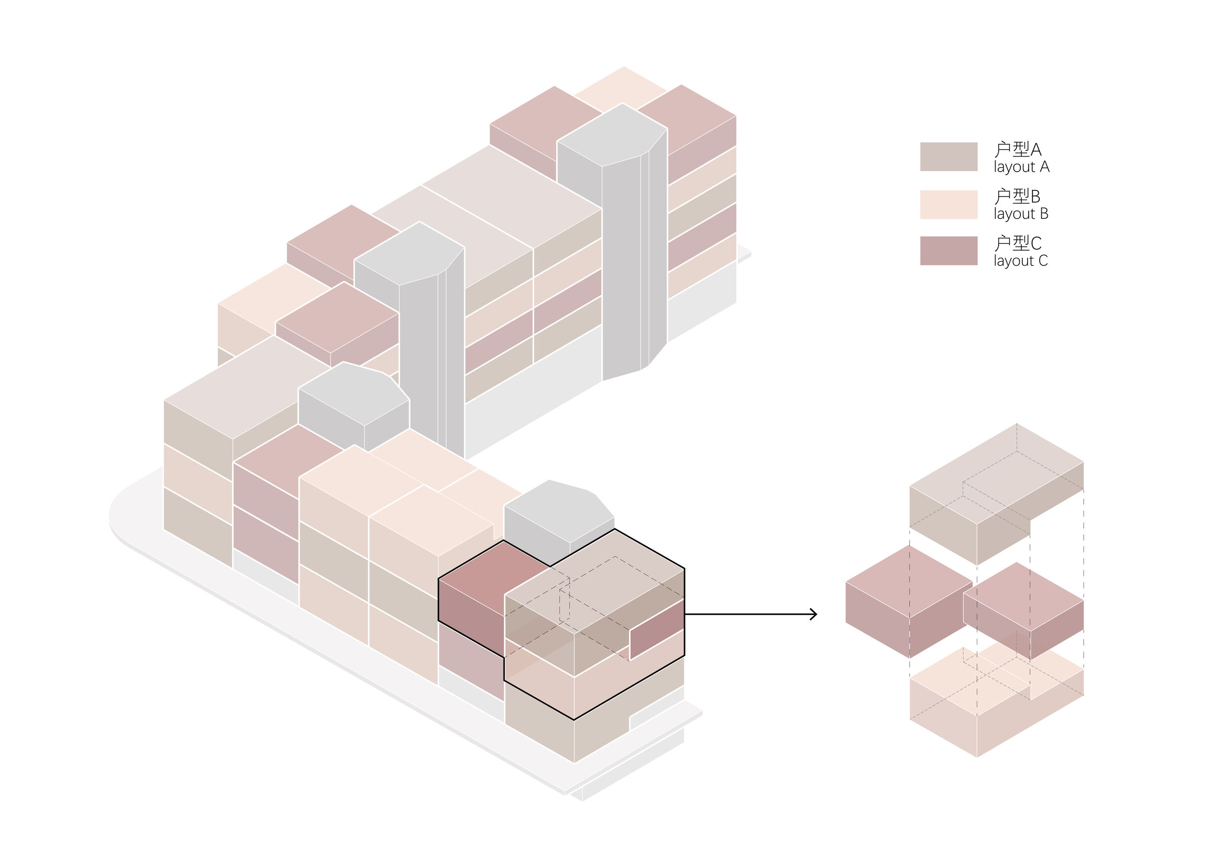 Diagram of apartment layout combinations and distribution