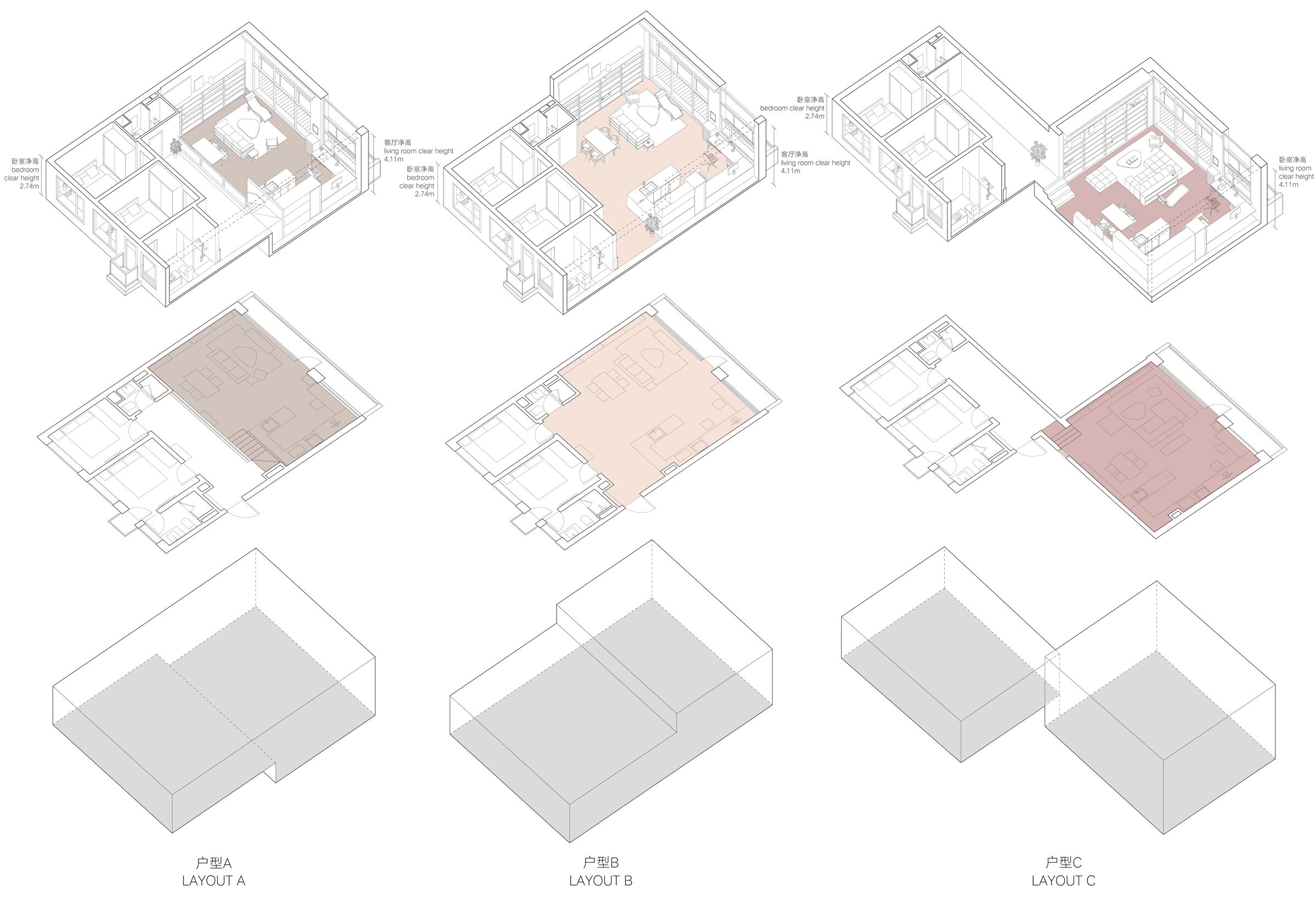 Axonometric diagram of apartment layout