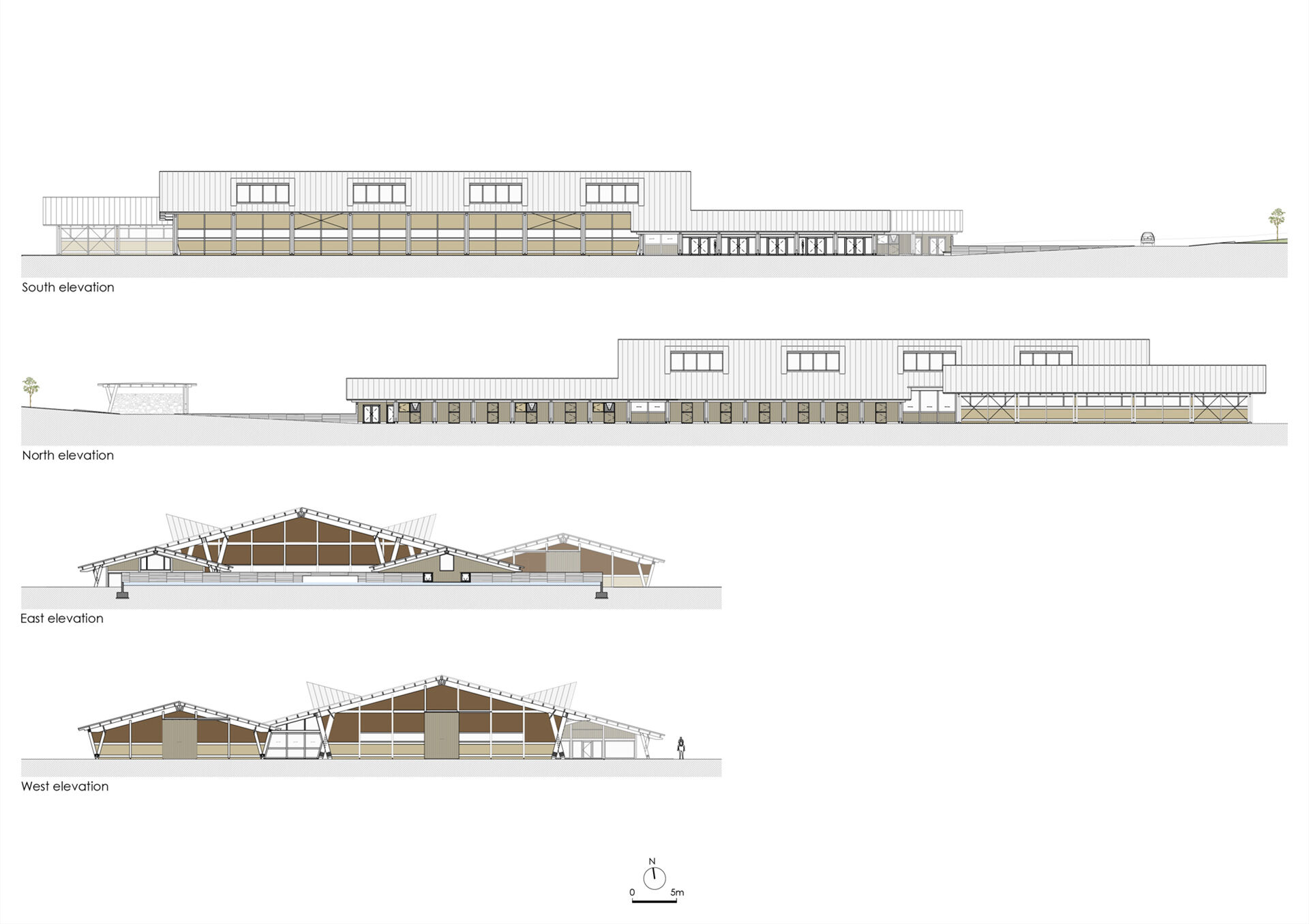 South, North , East , West elevations