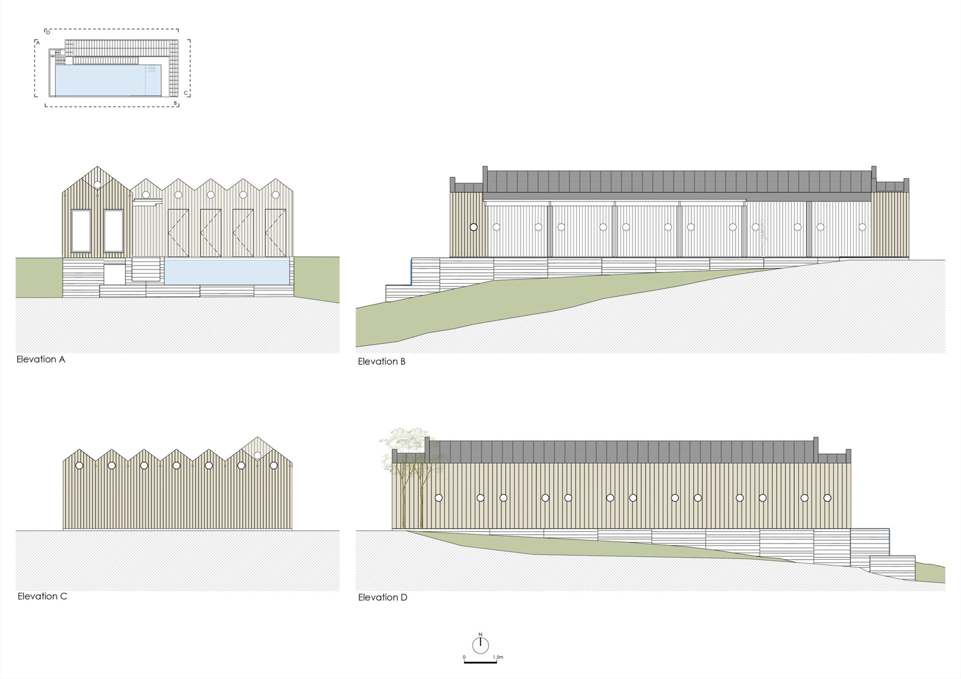 Pool support area - elevations A,B,C,D