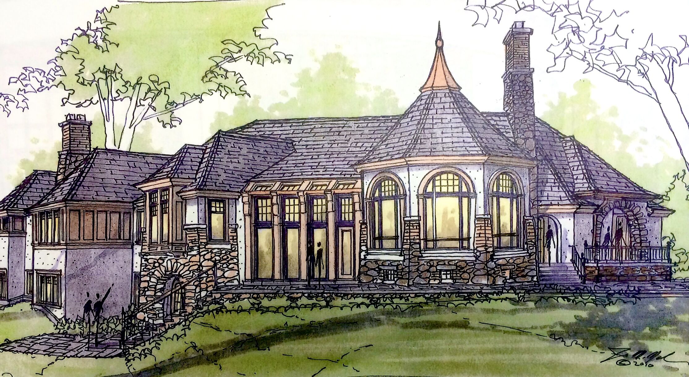 Storybook style house concept drawing.