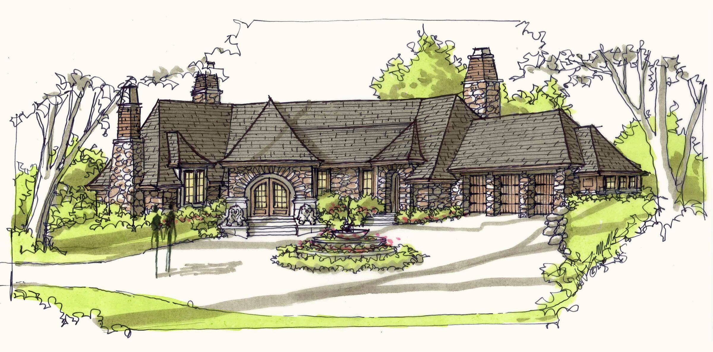 Storybook style house concept drawing.