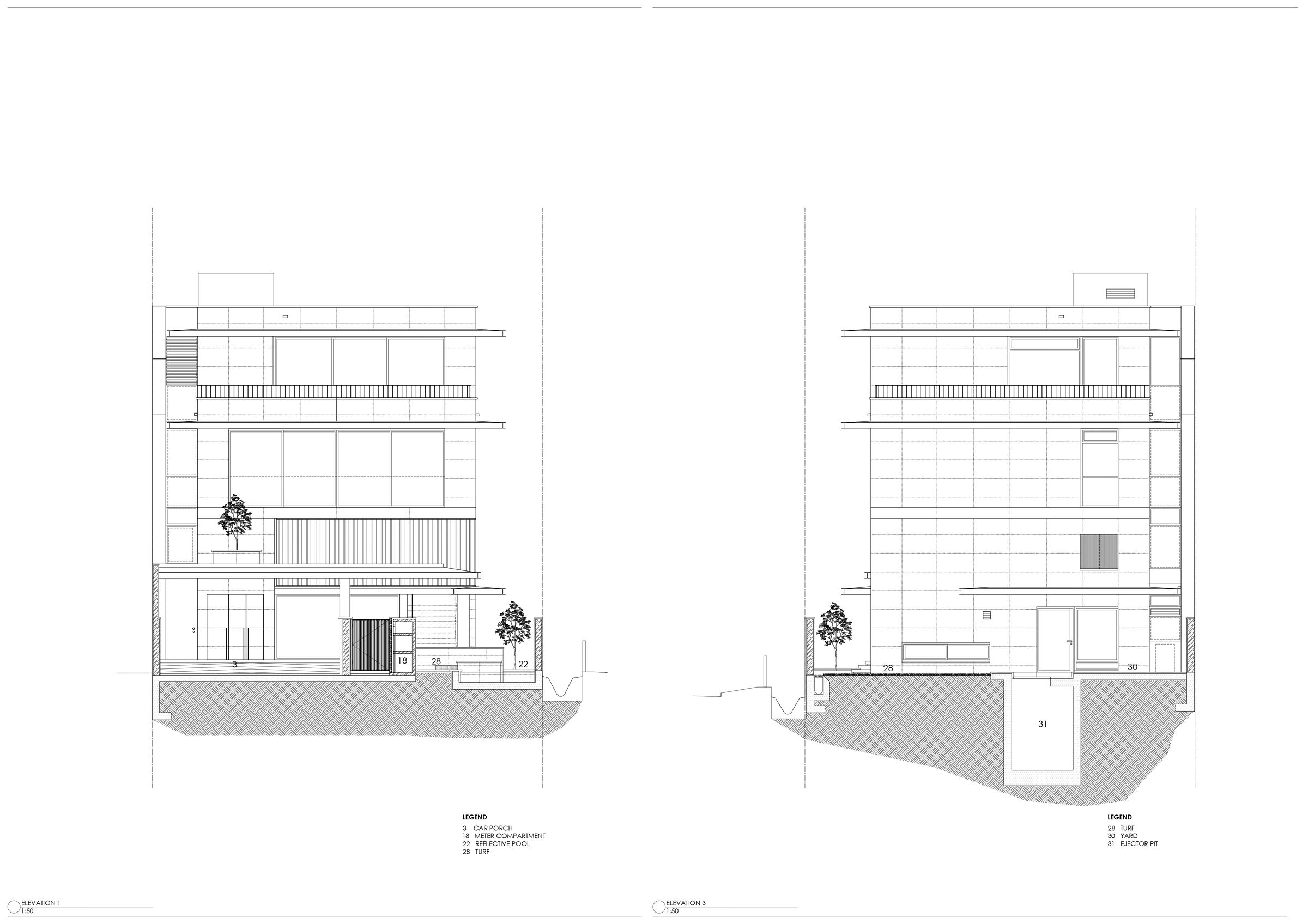 West Elevation (Elevation 1), East Elevation (Elevation 3)