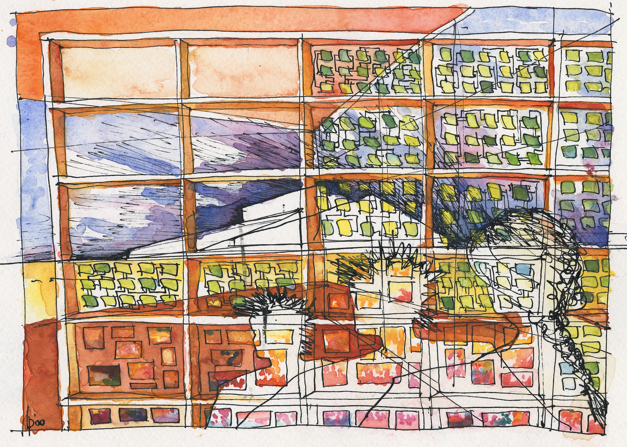 Photovoltaic Facade - Aquarel by Liesbeth van der Pol