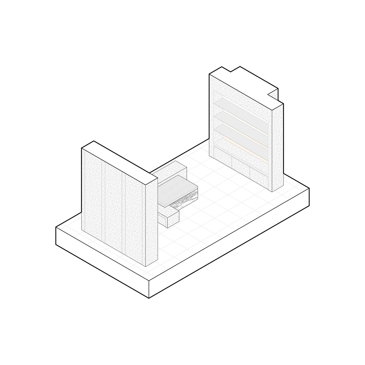 Shoe/Bag/Belt display zone axonometric drawing