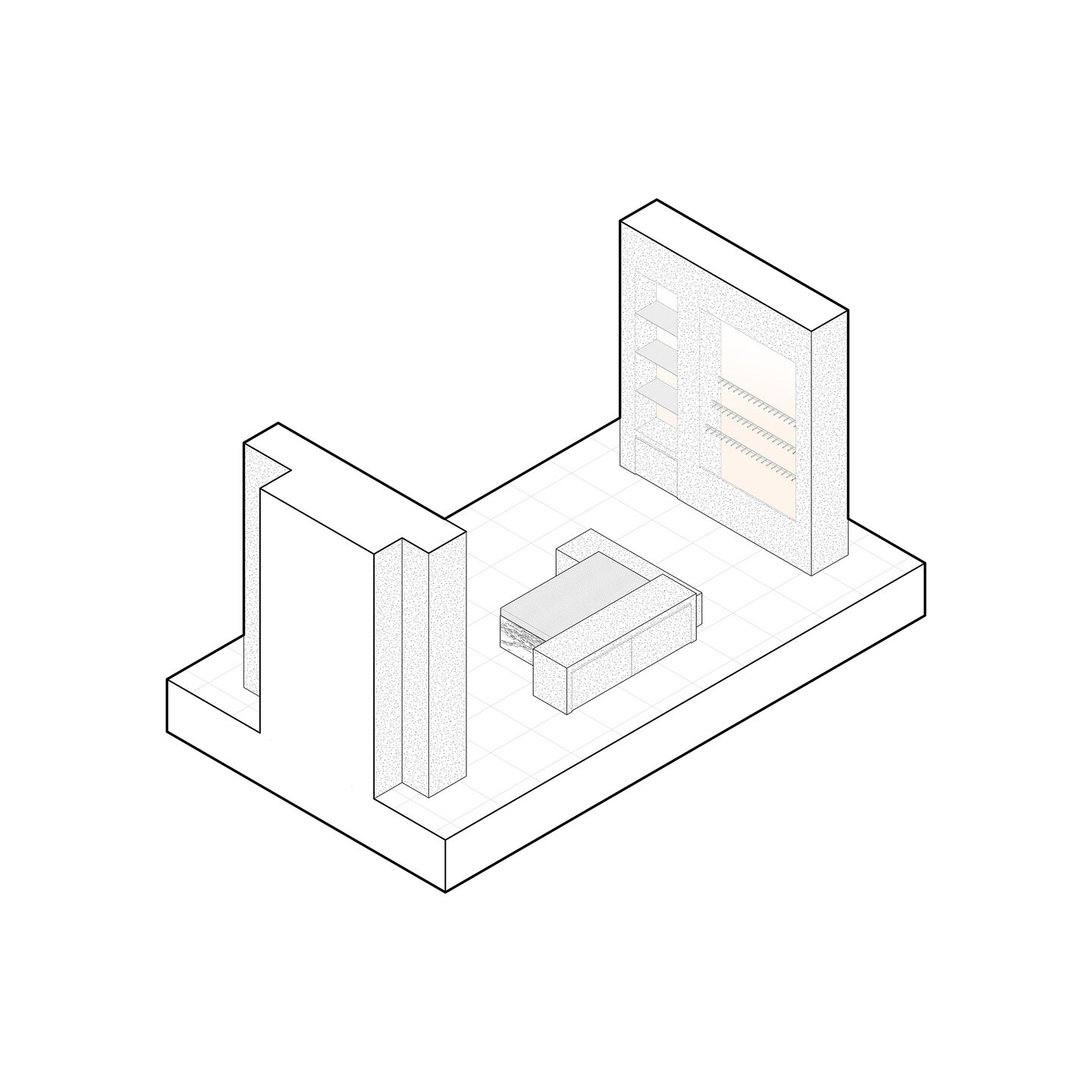 Shoe/Bag/Belt display zone axonometric drawing