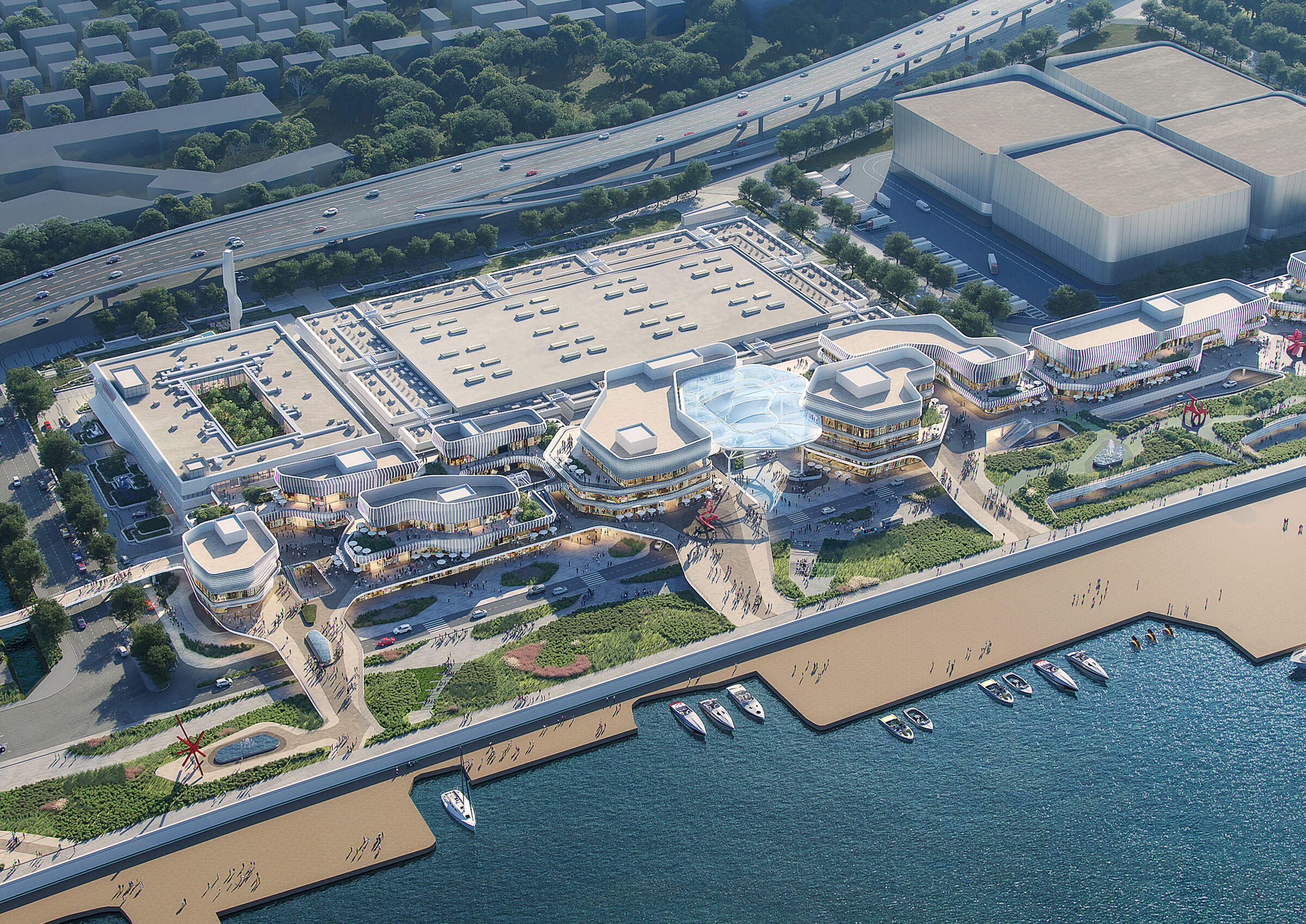 The fulcrum, central event space and the elevated landscape platforms