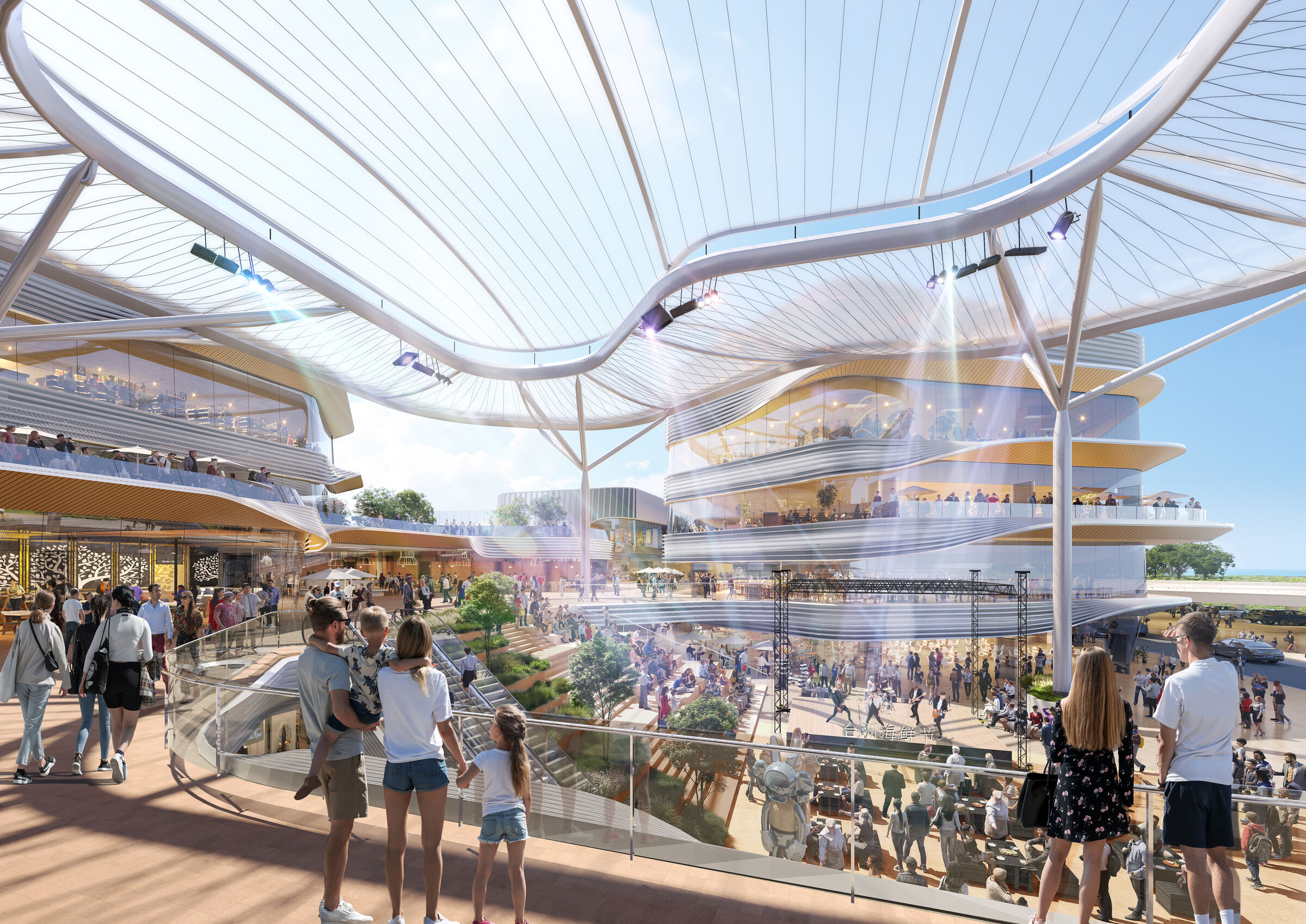 The fulcrum features an expansive, umbrella-like canopy structure