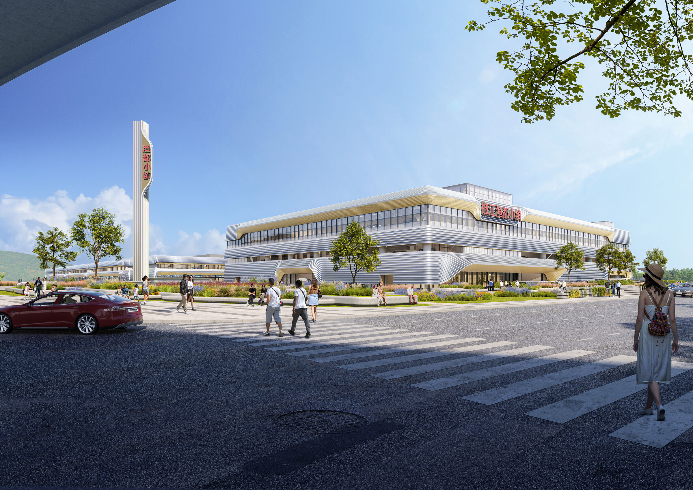 The e-commerce and carpark building viewed from the main vehicular entrance