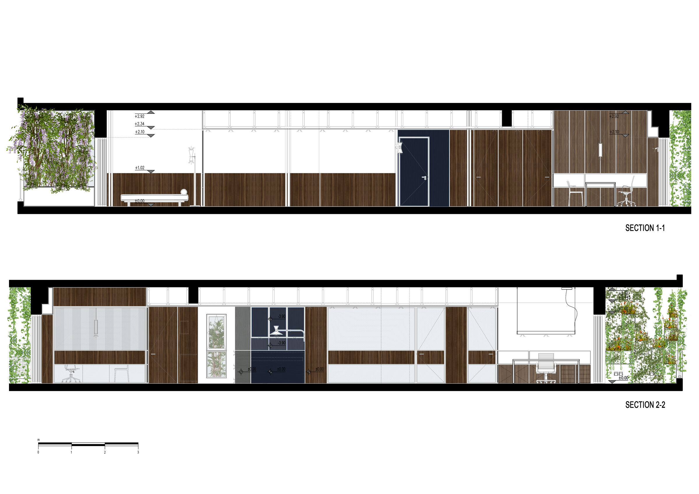 Sections 1-1 and 2-2