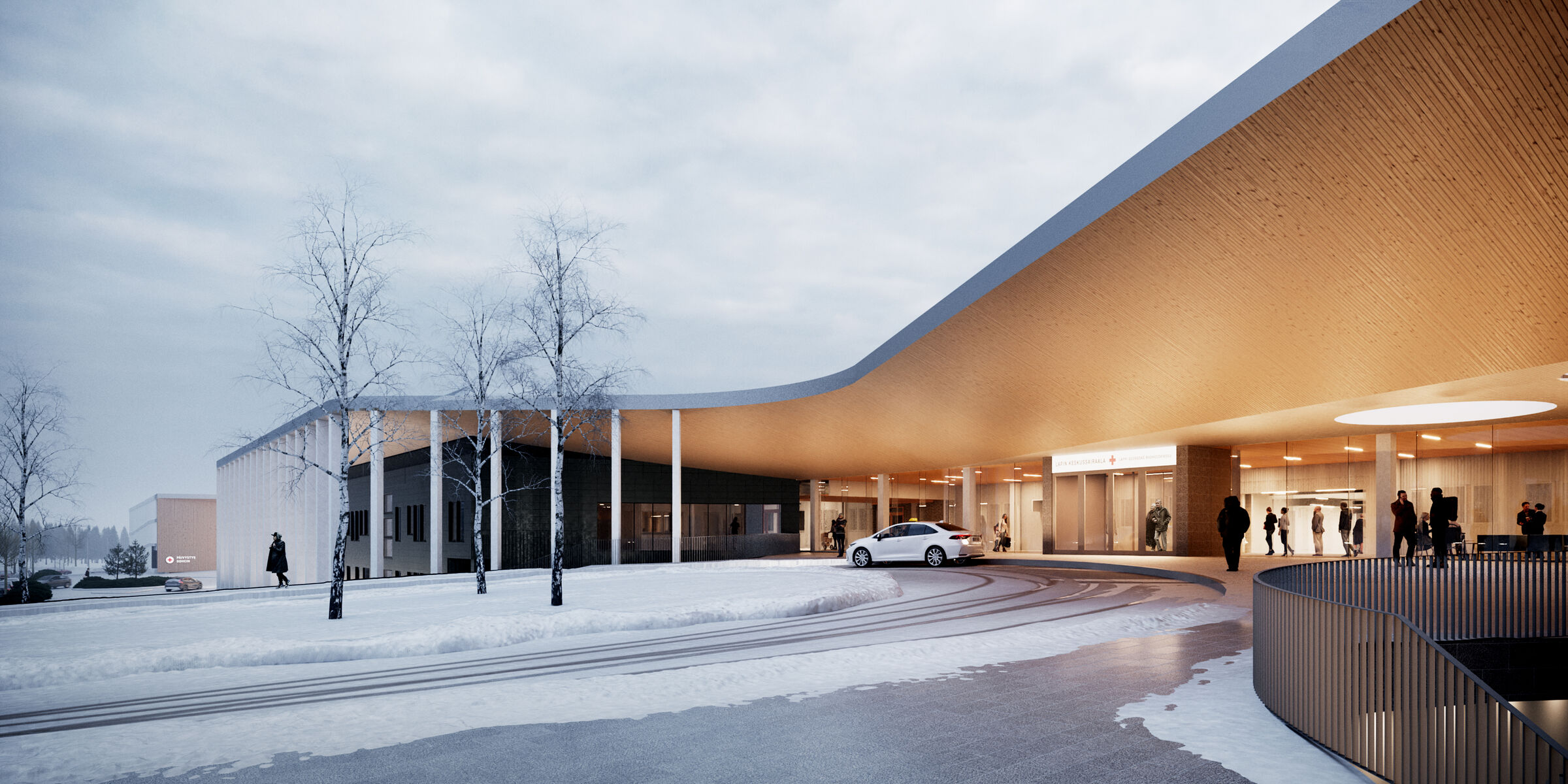 Render of the main entrance after the 2nd phase of the extension