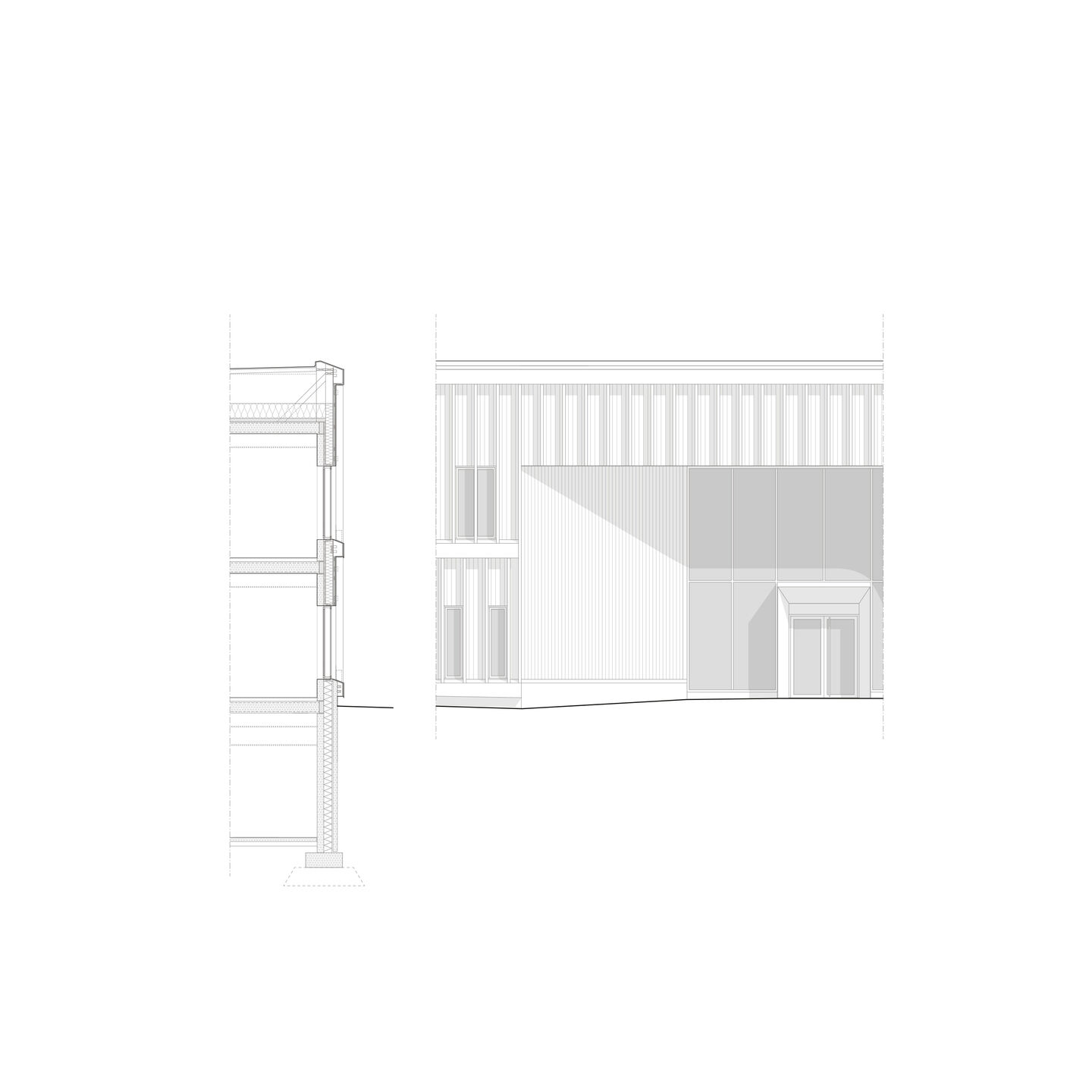 Detail of elevation and section, Psychiatric hospital
