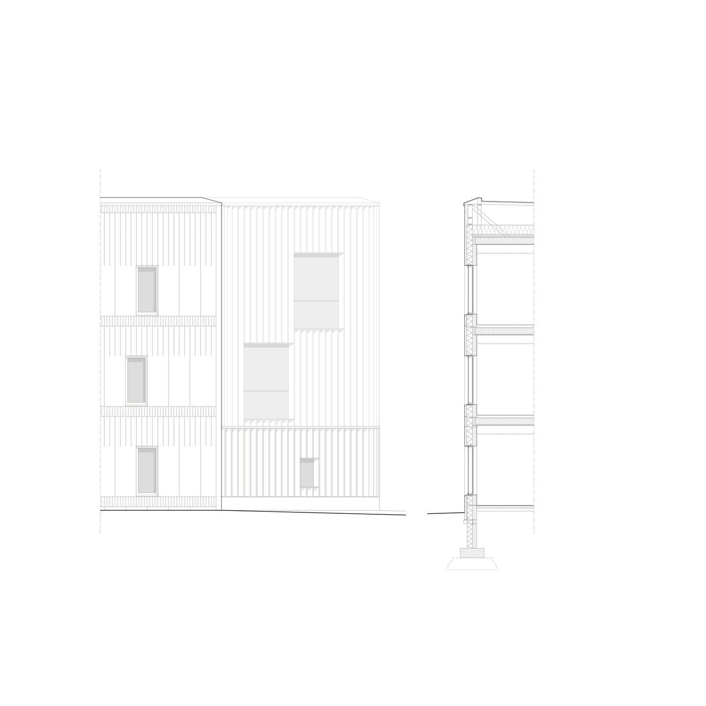 Detail of elevation and section, Psychiatric hospital