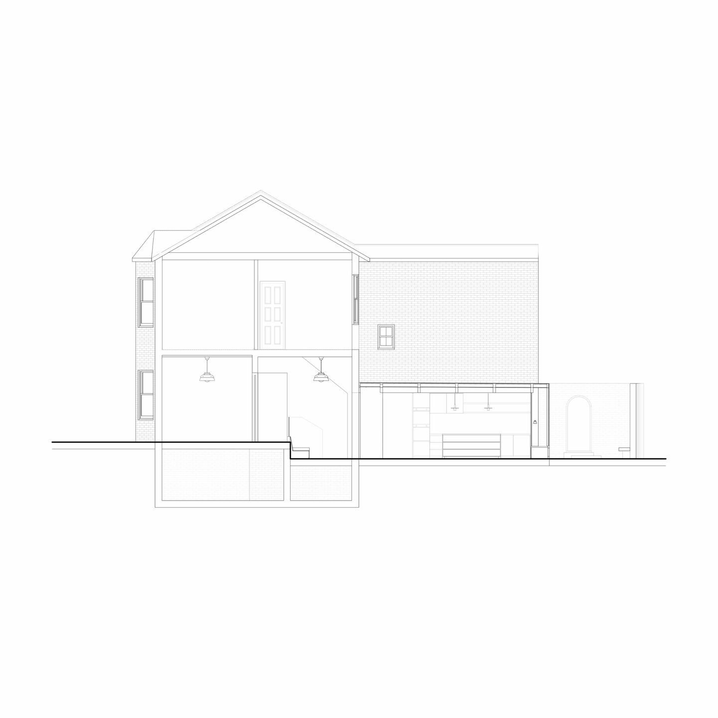 Section drawing highlighting the relationship between the kitchen, snug, and extension.