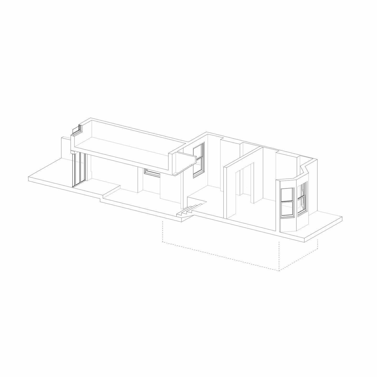 Axonometric view of the original ground floor configuration.