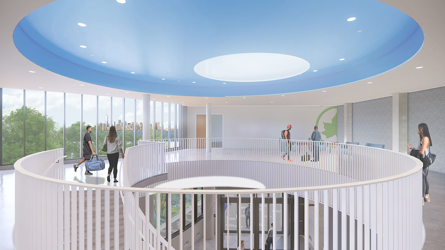 first floor lobby overlooking the harbor