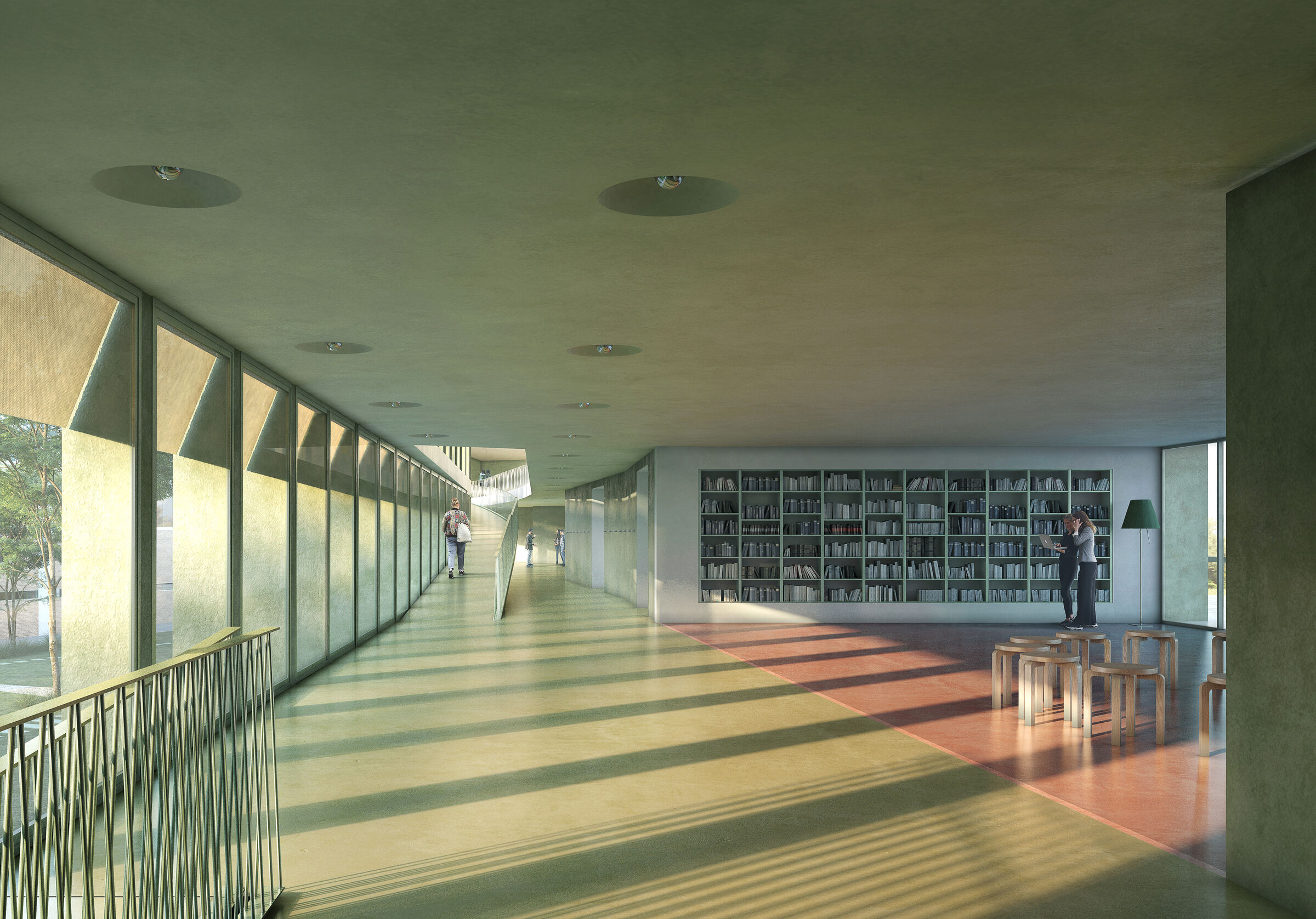 The design of indoor spaces encourages spontaneous interaction between individuals.