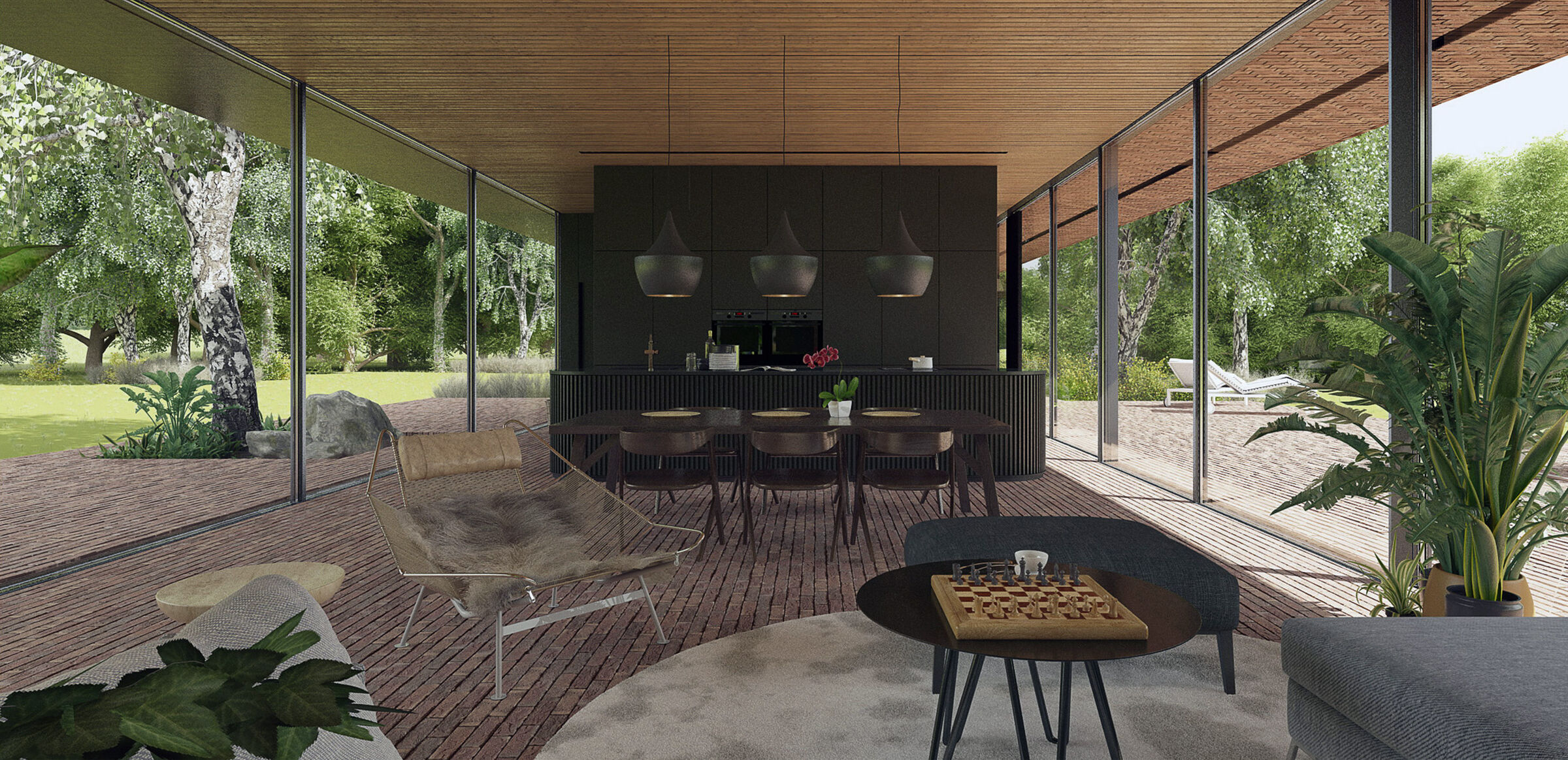 The house is designed so that nature can freely flow through its architectural fabric.