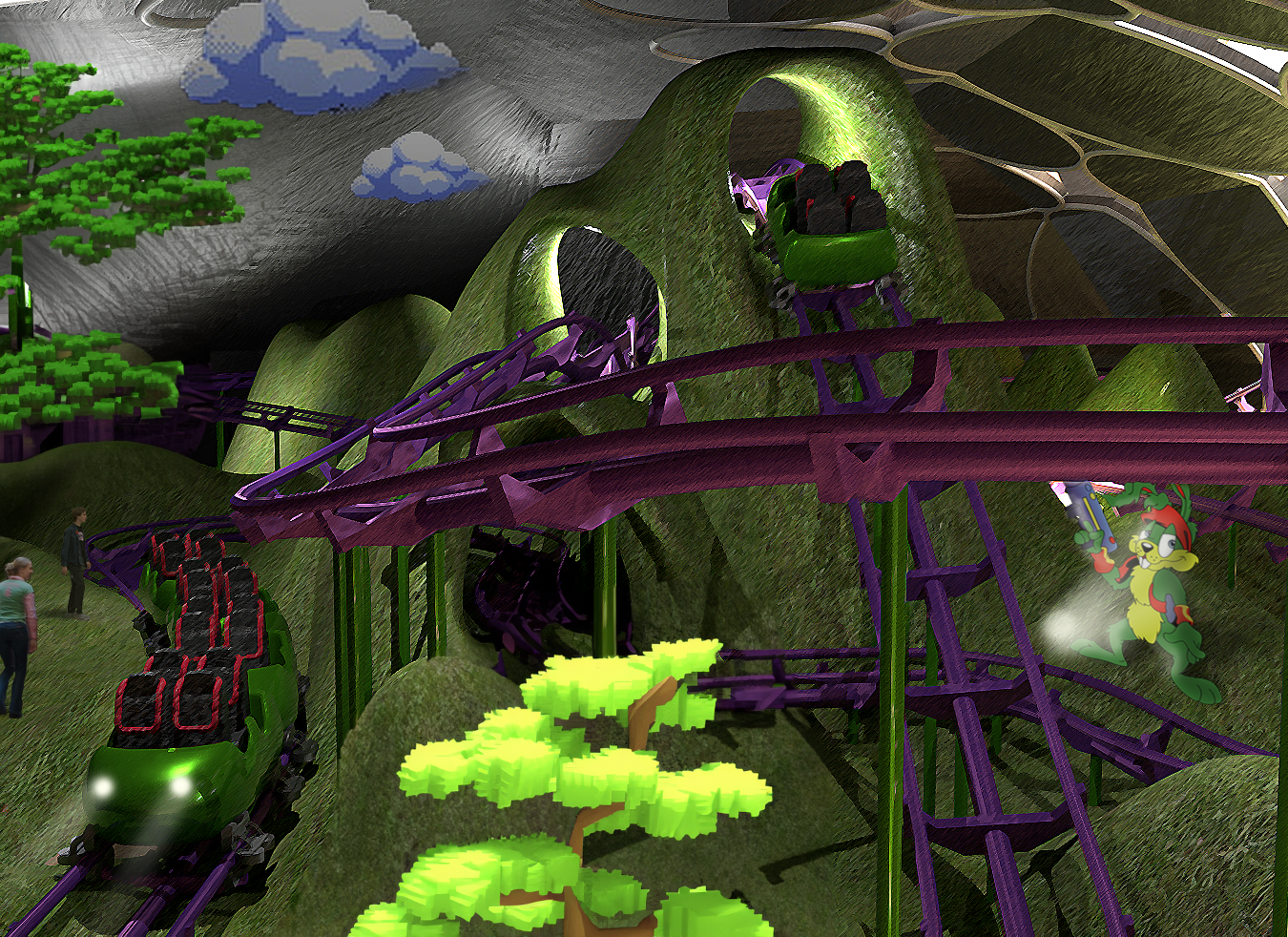 A roller coaster adventure based on the classic platformer game, Jazz Jackrabbit. Zip through colorful landscapes, dodge obstacles, and collect power-ups.
