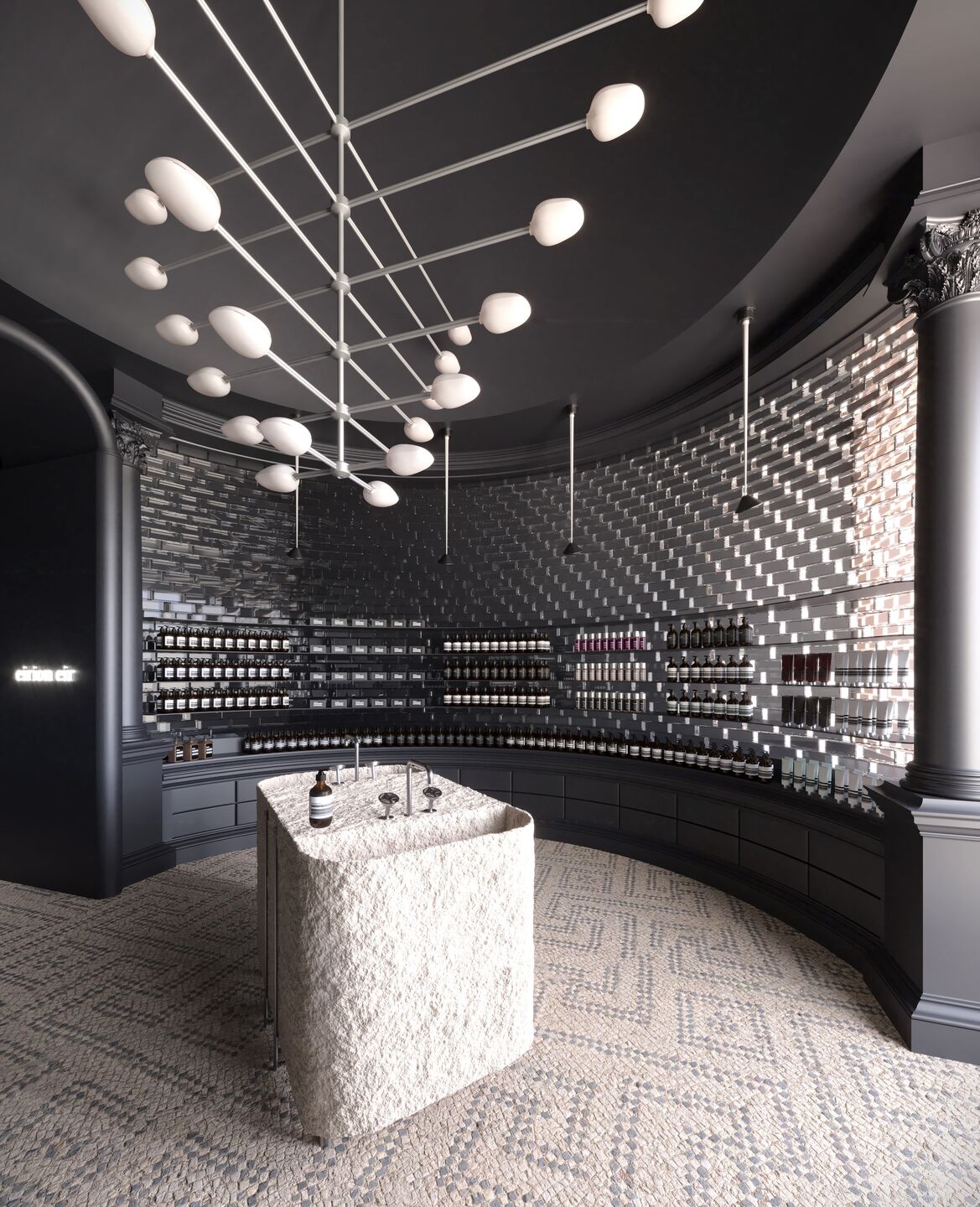 The spatial narrative is guided by ancient geometry and modern silence.