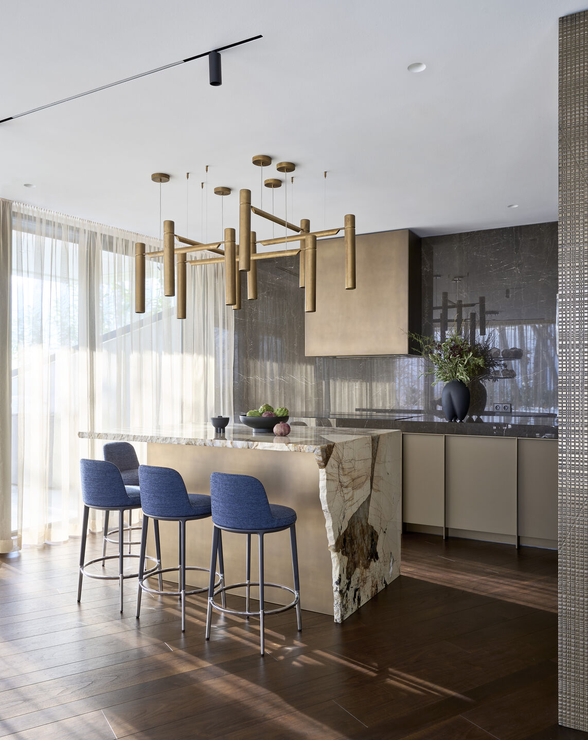 Kitchen Island | Patagonia Quartzite & Henge Lighting