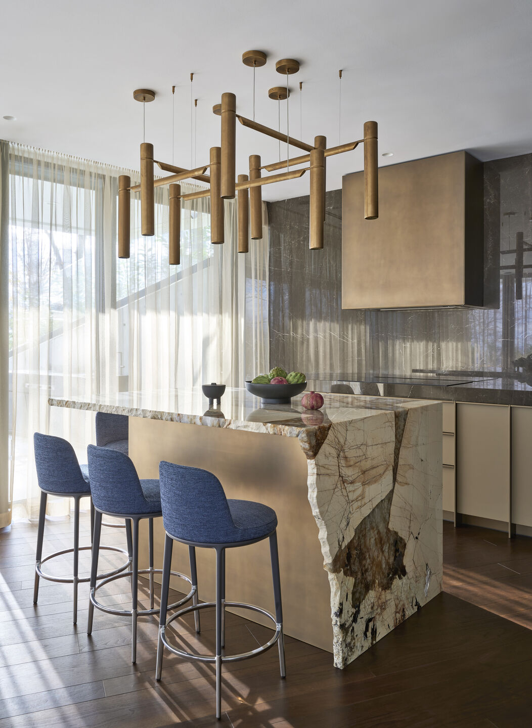 Kitchen Island | Patagonia Quartzite & Henge Lighting
