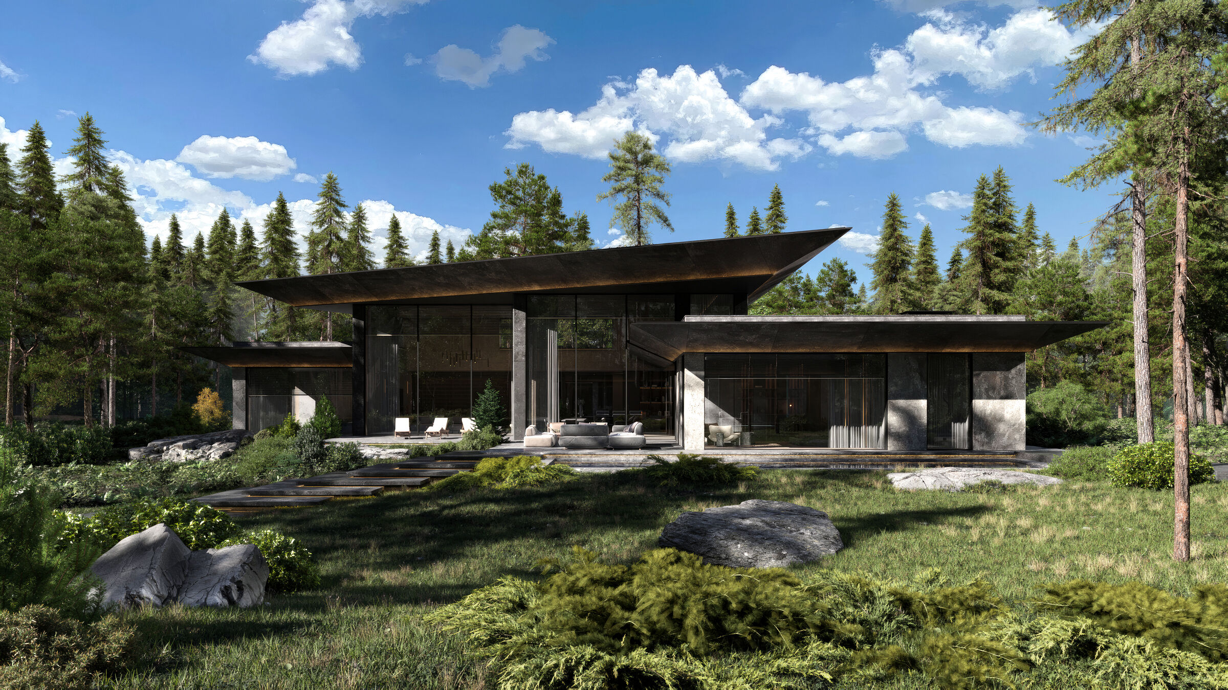 Direct distant view of the house