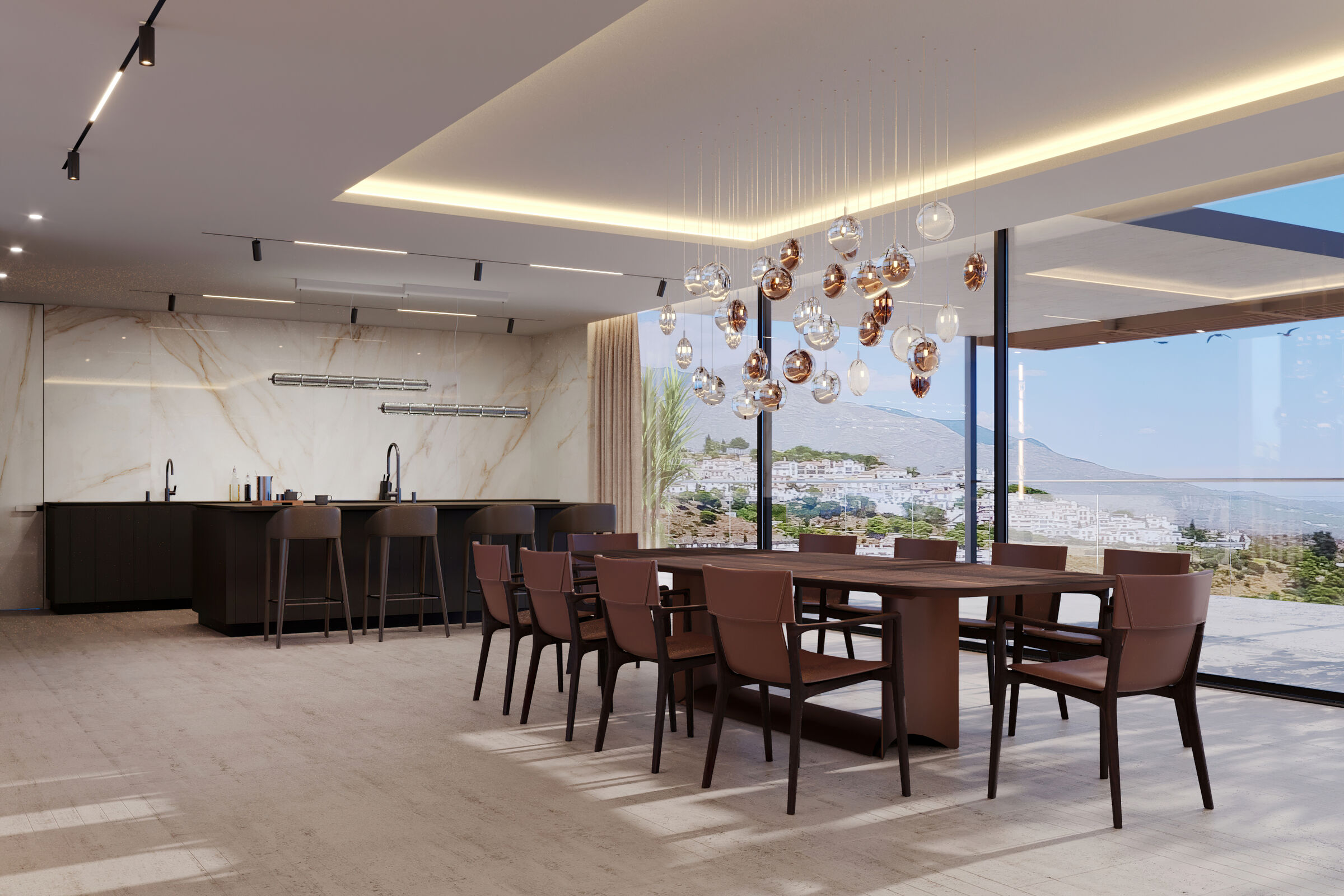 Modern Kitchen & Dining Room with Panoramic Windows
