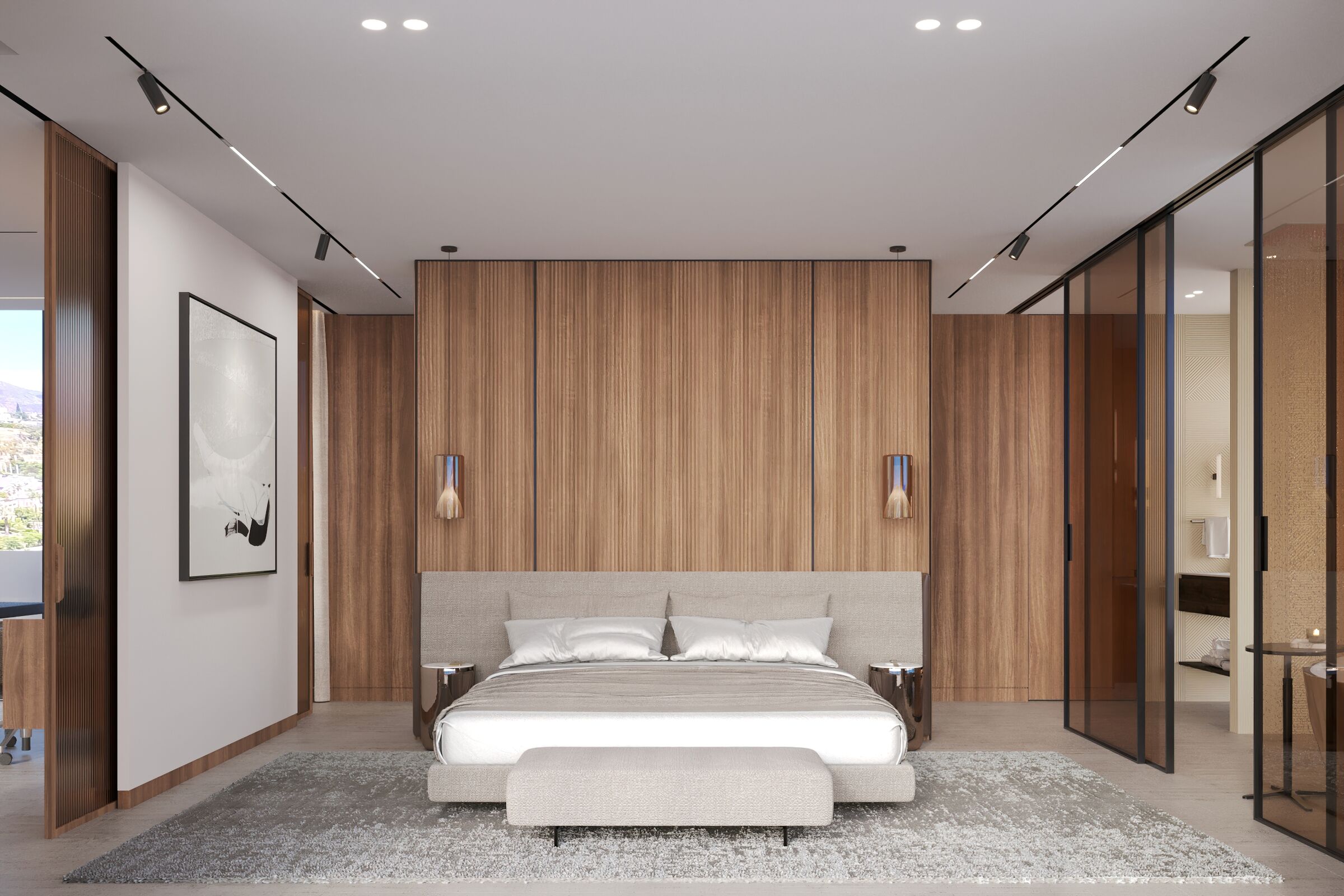 Warm Minimalist Master Bedroom I Wood Paneling