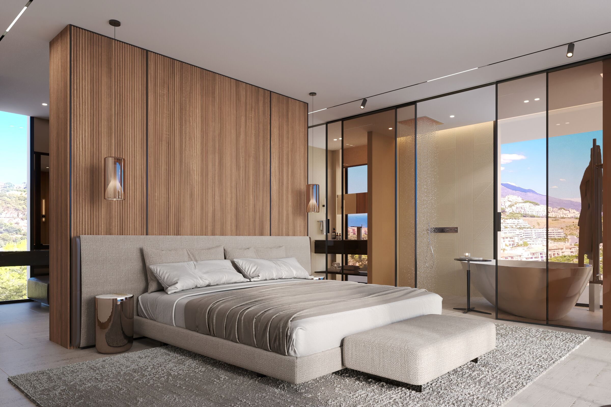 Warm Minimalist Master Bedroom I Wood Paneling