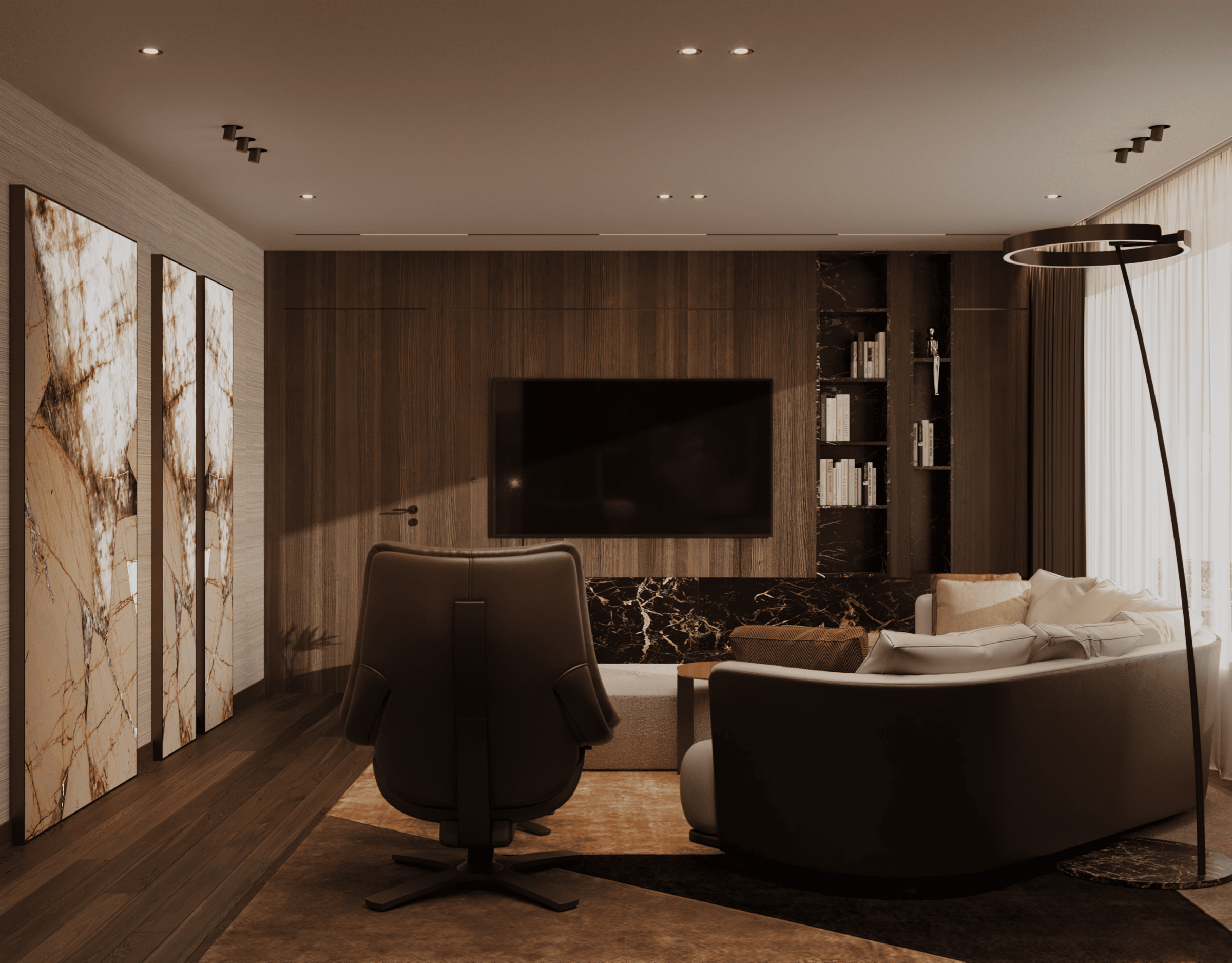 Modern Luxury Living Room I Onyx and Dark Wood I Molteni Furniture