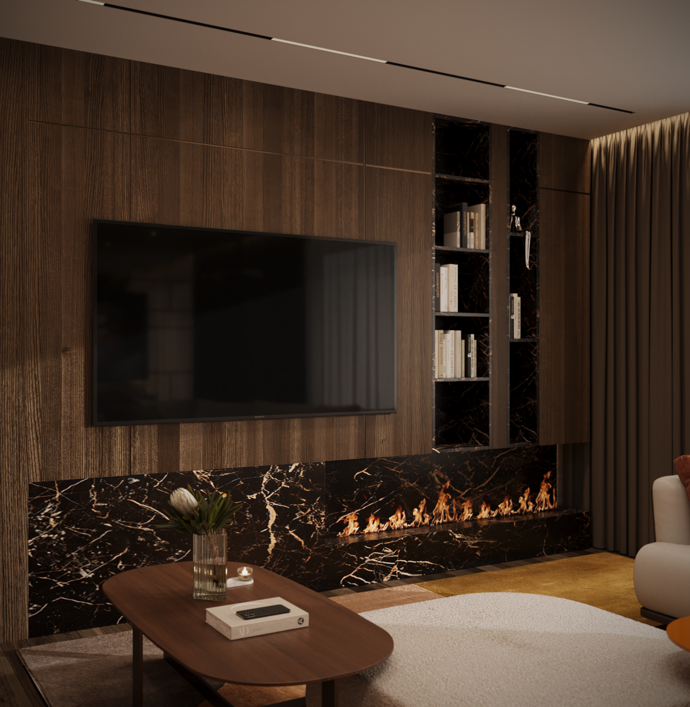 Luxury TV Area I Modern Marble Fireplace