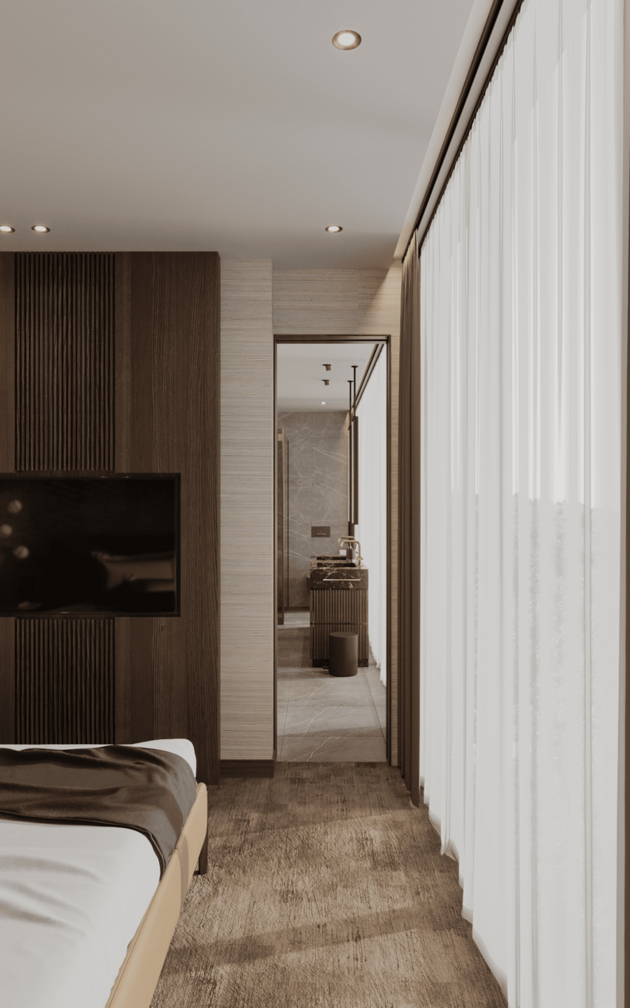 Modern Luxury Master Bedroom | TV Wall