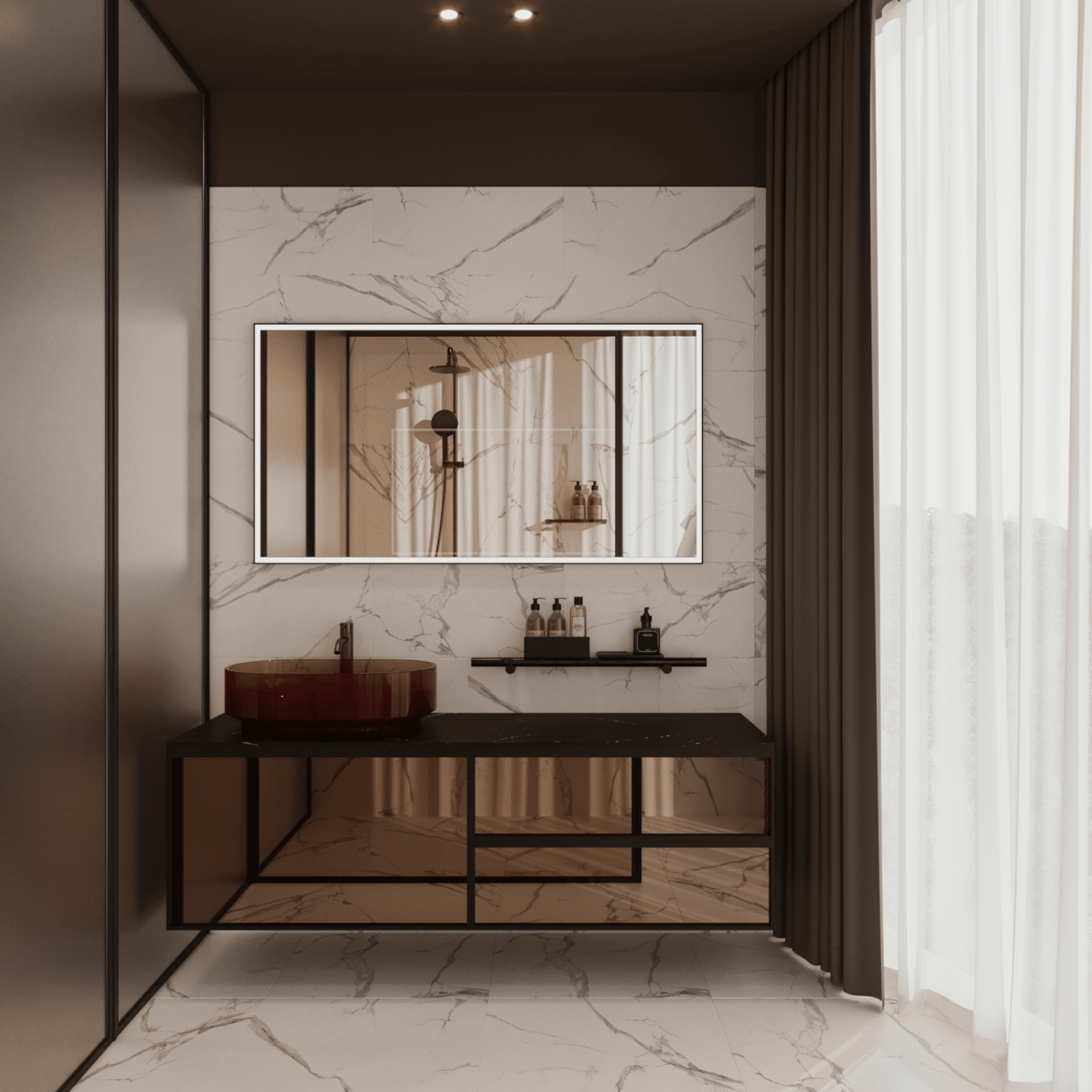 Modern Guest Bathroom I Marble Tile & Terracotta Glass Sink Antonio Lupi