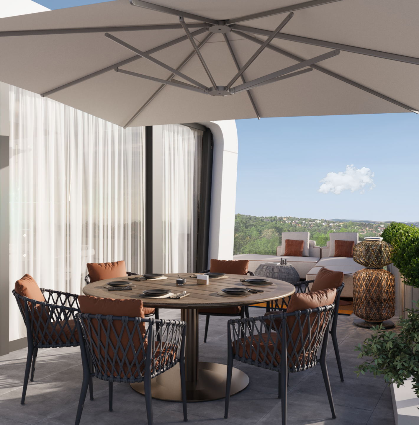 Modern Outdoor Terrace I Minotti Table & B&B Italia Chairs
