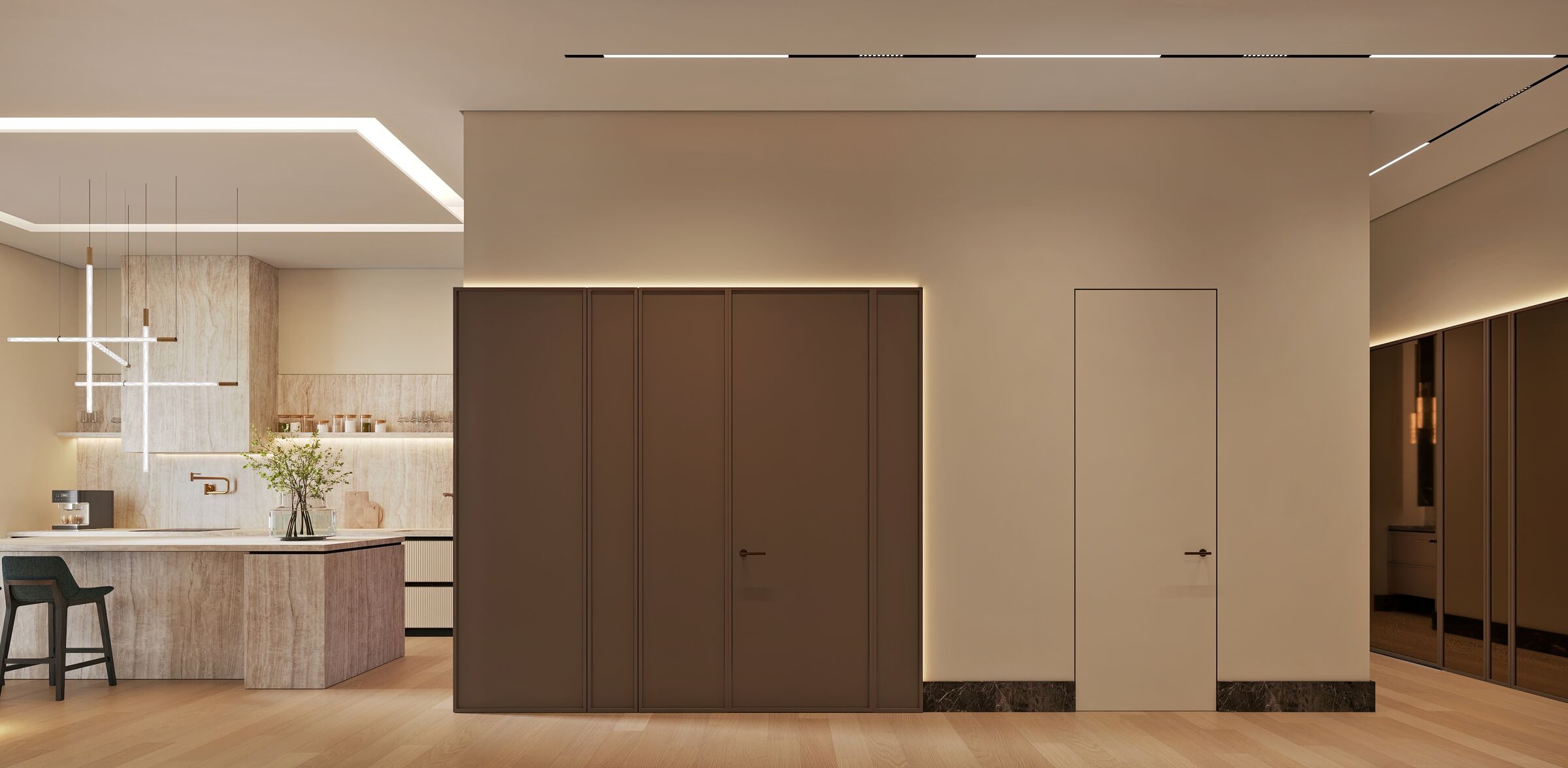 Luxury Modern Interior I Quartzite Taj Mahal & Wallpanels with LED Lighting