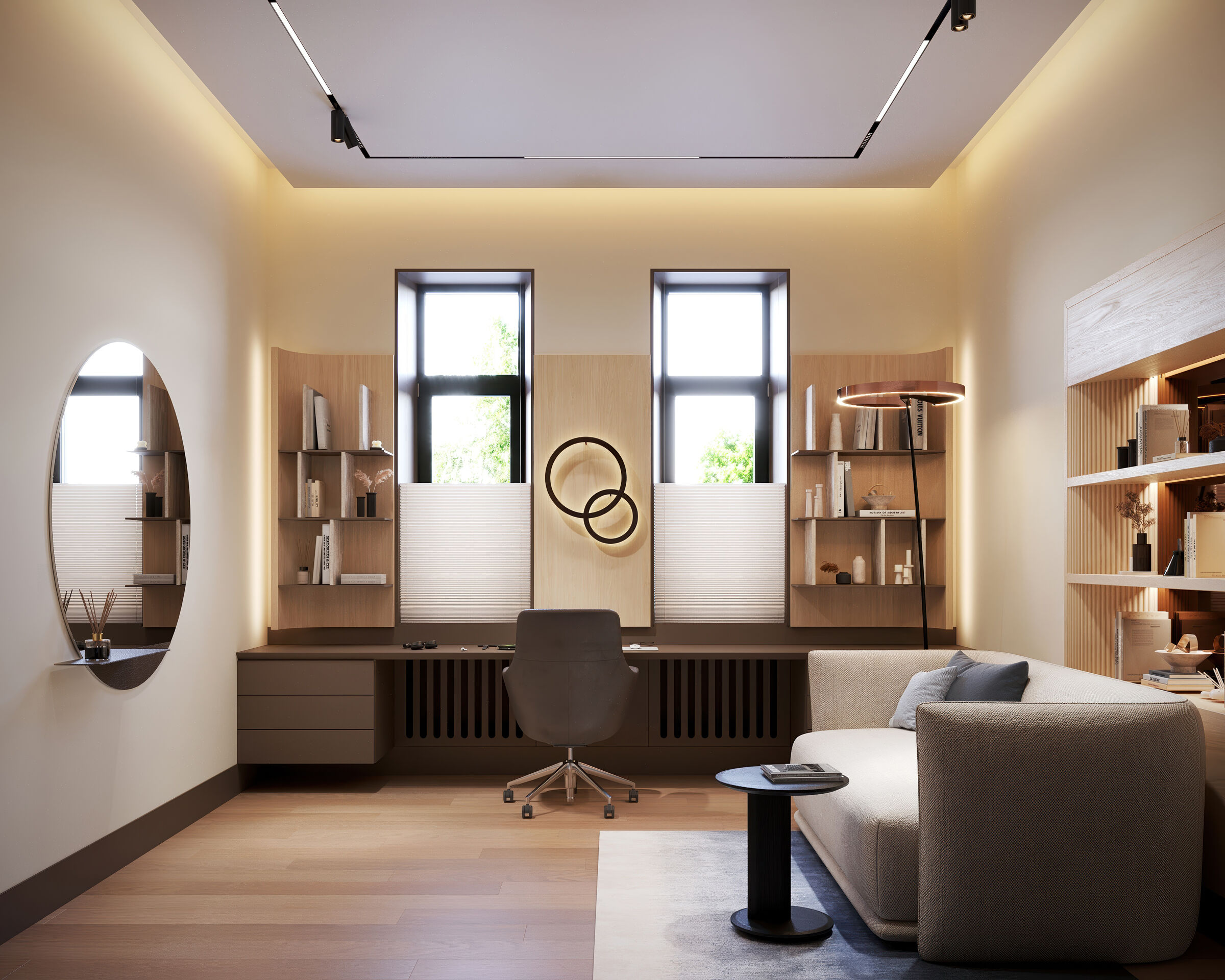 Luxury Modern Office I Veneer Curved Wall Panels & Taj Mahal
