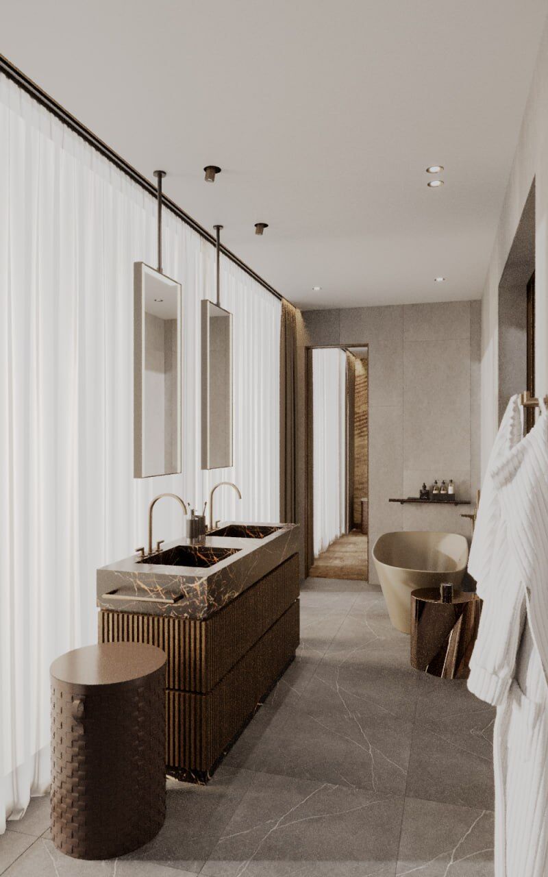 Modern Luxury Master Bathroom I Floor Vanity