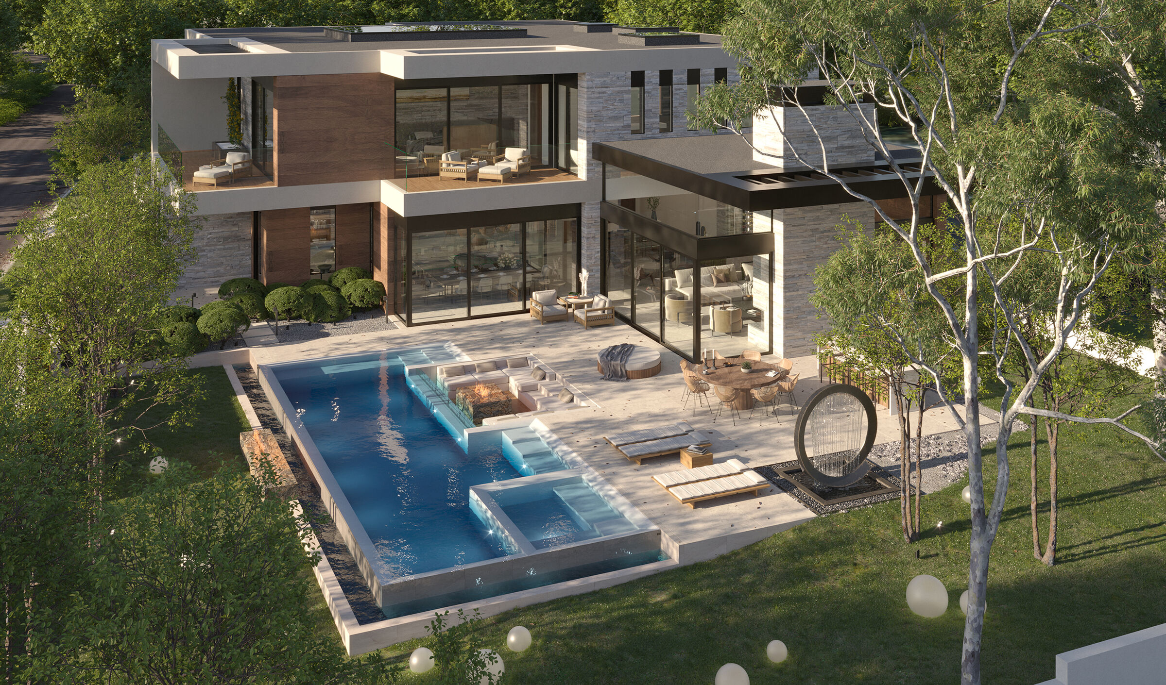 Bonhill Brentwood, Los Angeles modern resort style home with backyard pool terrace
