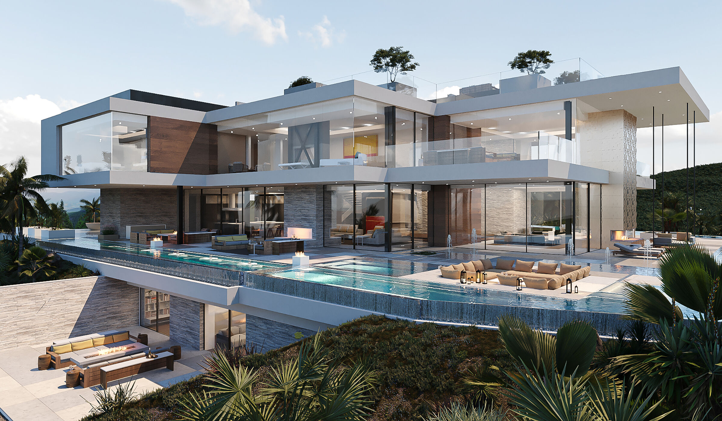 Royal Oak Encino, Los Angeles modern resort style mansion with luxury pool terrace and fire features